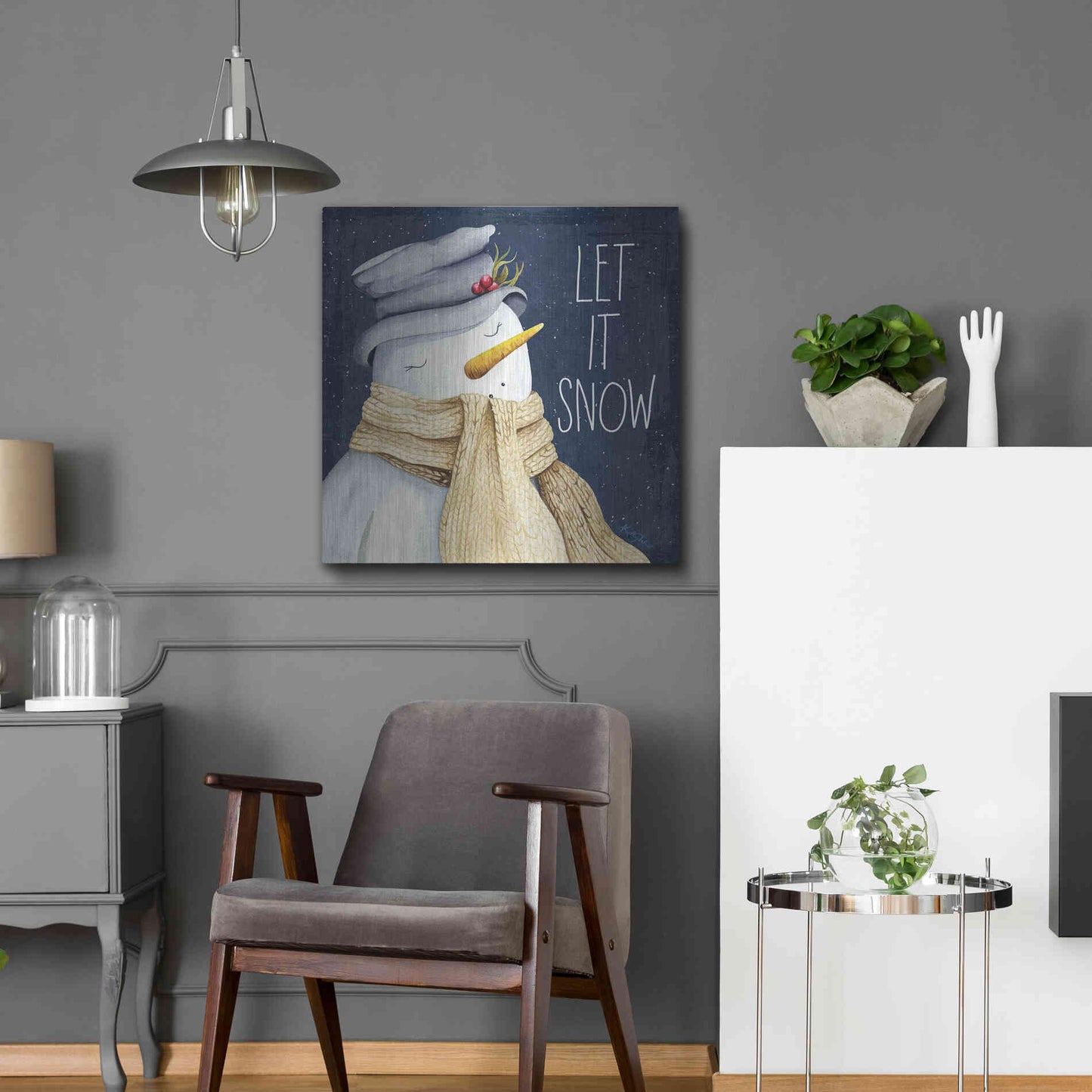 Luxe Metal Art 'Let It Snow Snowman' by Kelley Talent, Metal Wall Art,24x24