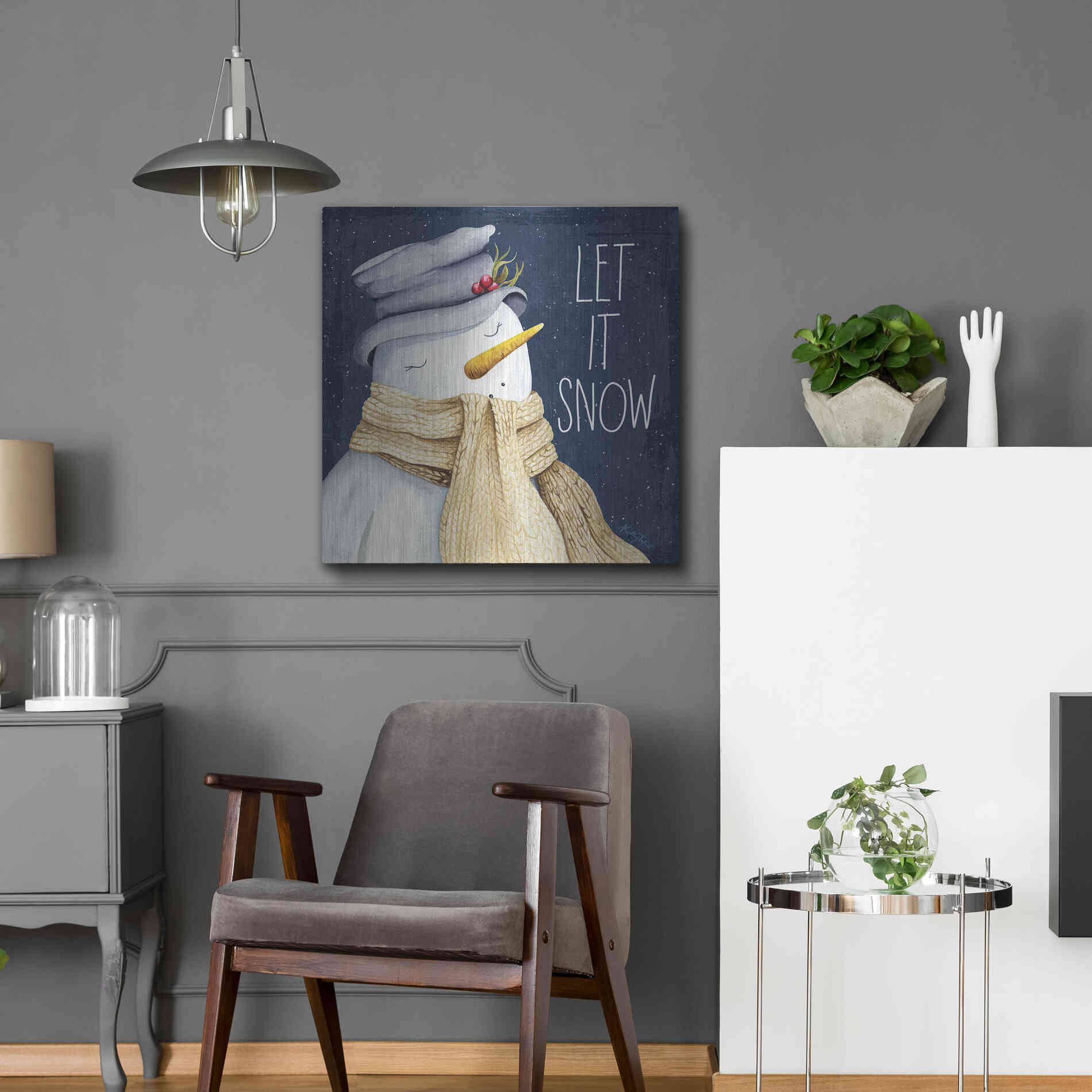 Luxe Metal Art 'Let It Snow Snowman' by Kelley Talent, Metal Wall Art,24x24