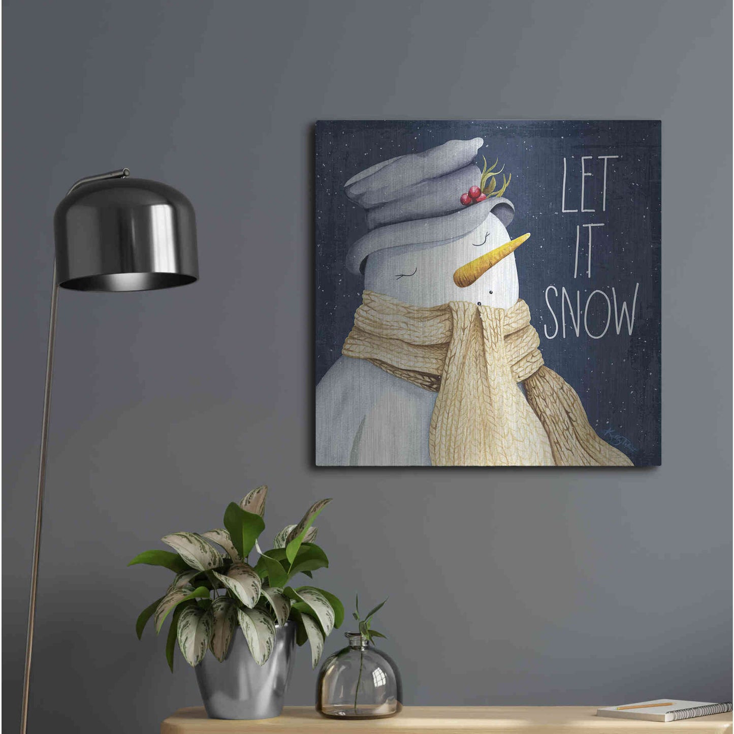 Luxe Metal Art 'Let It Snow Snowman' by Kelley Talent, Metal Wall Art,24x24