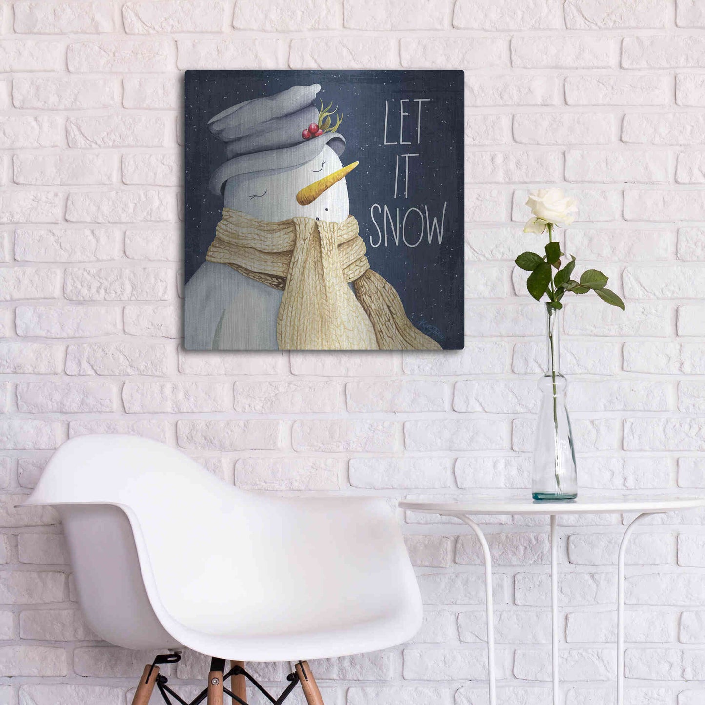 Luxe Metal Art 'Let It Snow Snowman' by Kelley Talent, Metal Wall Art,24x24