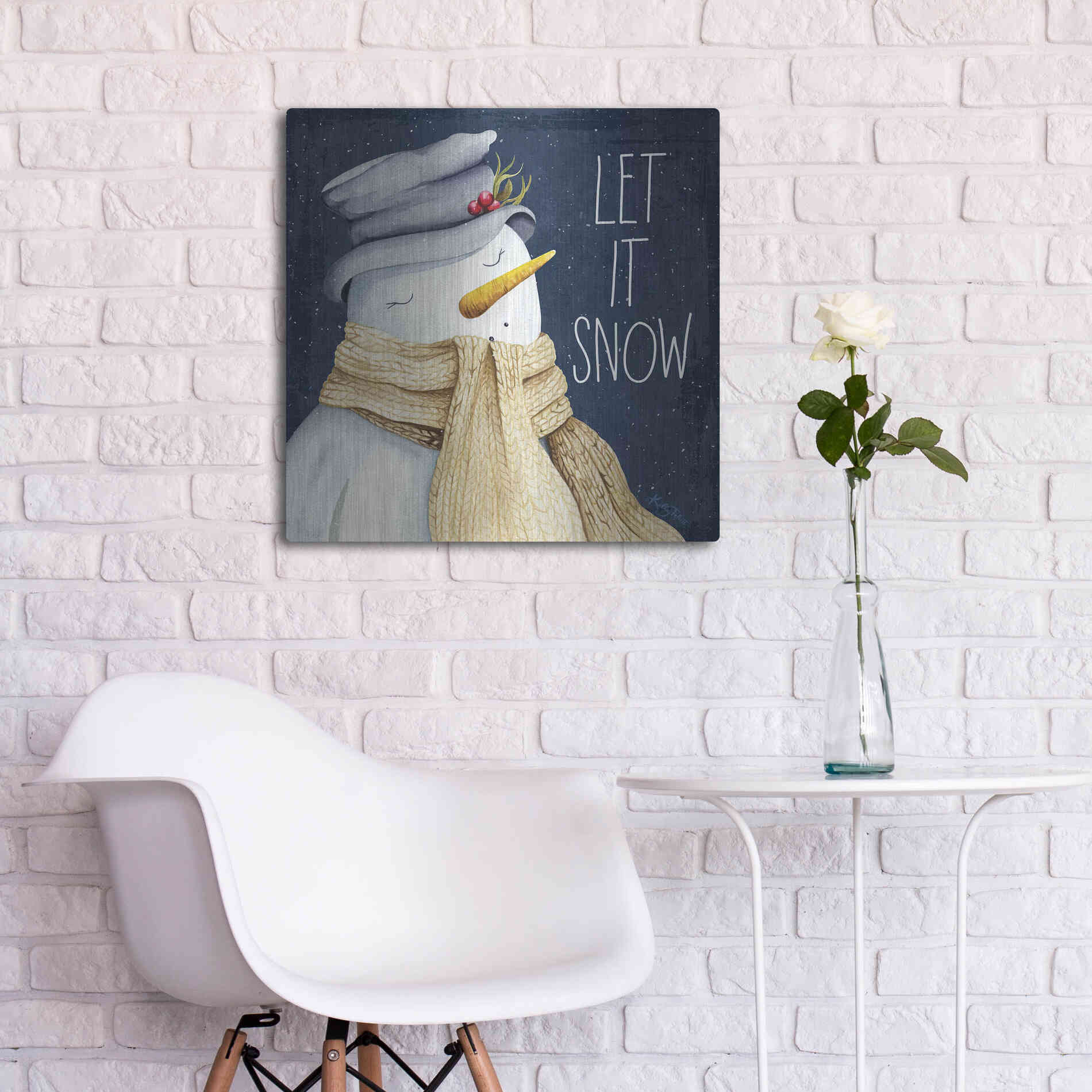 Luxe Metal Art 'Let It Snow Snowman' by Kelley Talent, Metal Wall Art,24x24