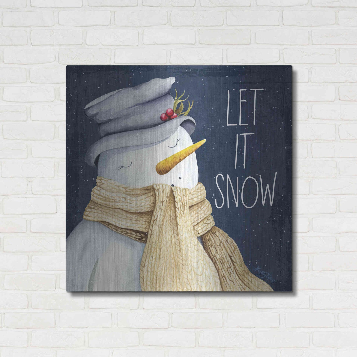Luxe Metal Art 'Let It Snow Snowman' by Kelley Talent, Metal Wall Art,36x36