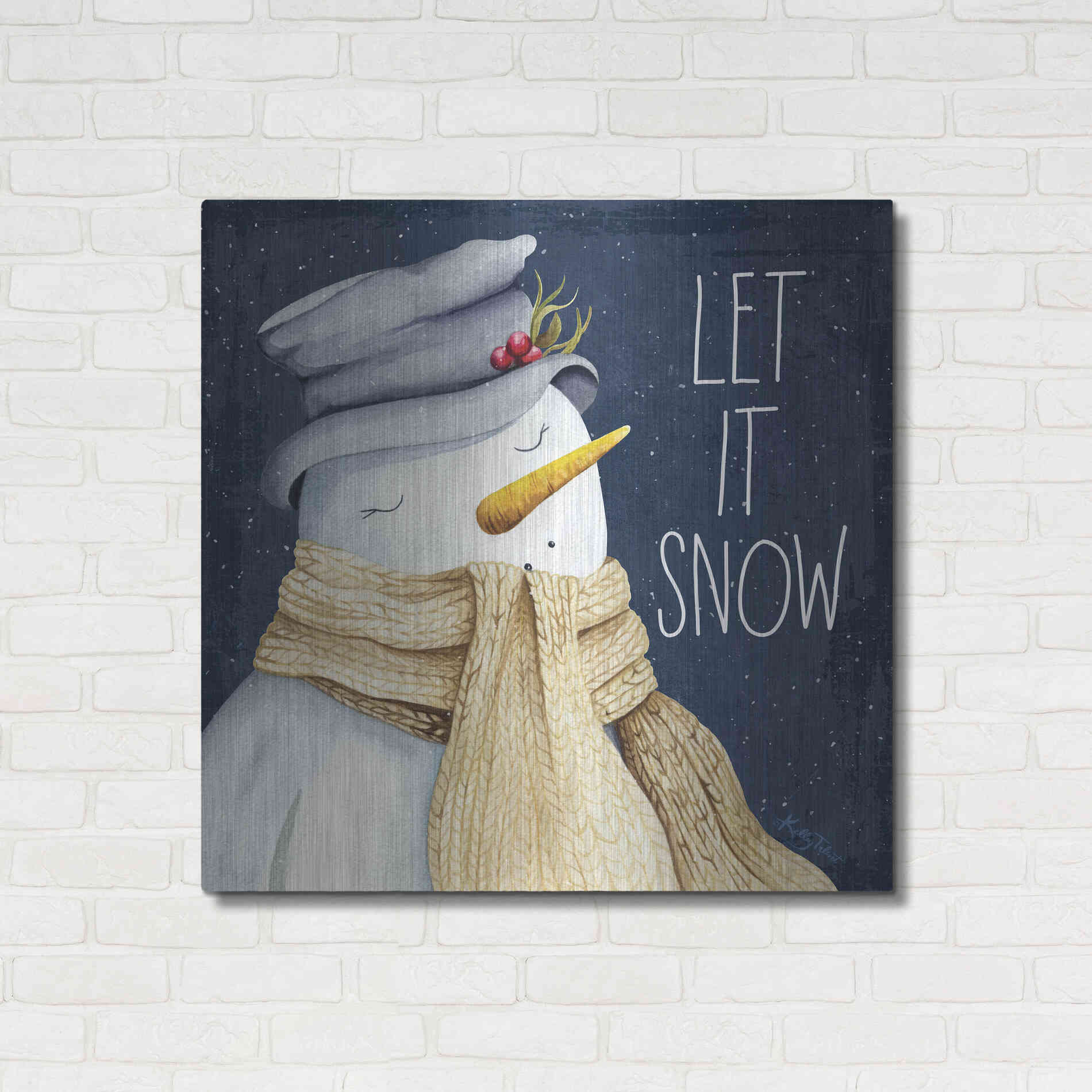 Luxe Metal Art 'Let It Snow Snowman' by Kelley Talent, Metal Wall Art,36x36
