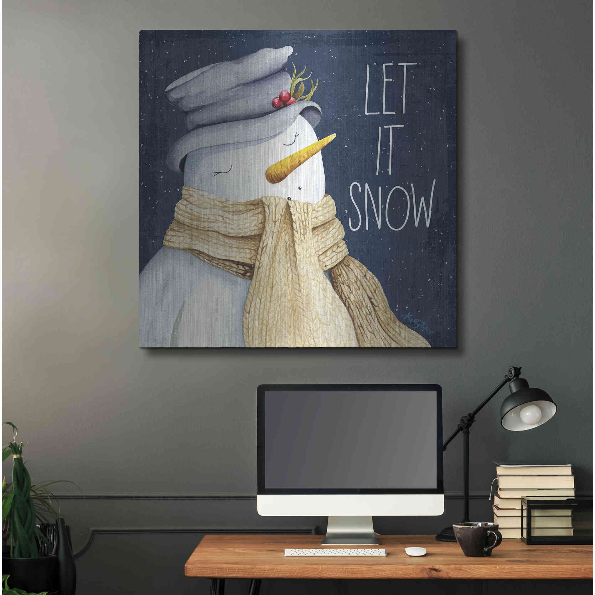 Luxe Metal Art 'Let It Snow Snowman' by Kelley Talent, Metal Wall Art,36x36