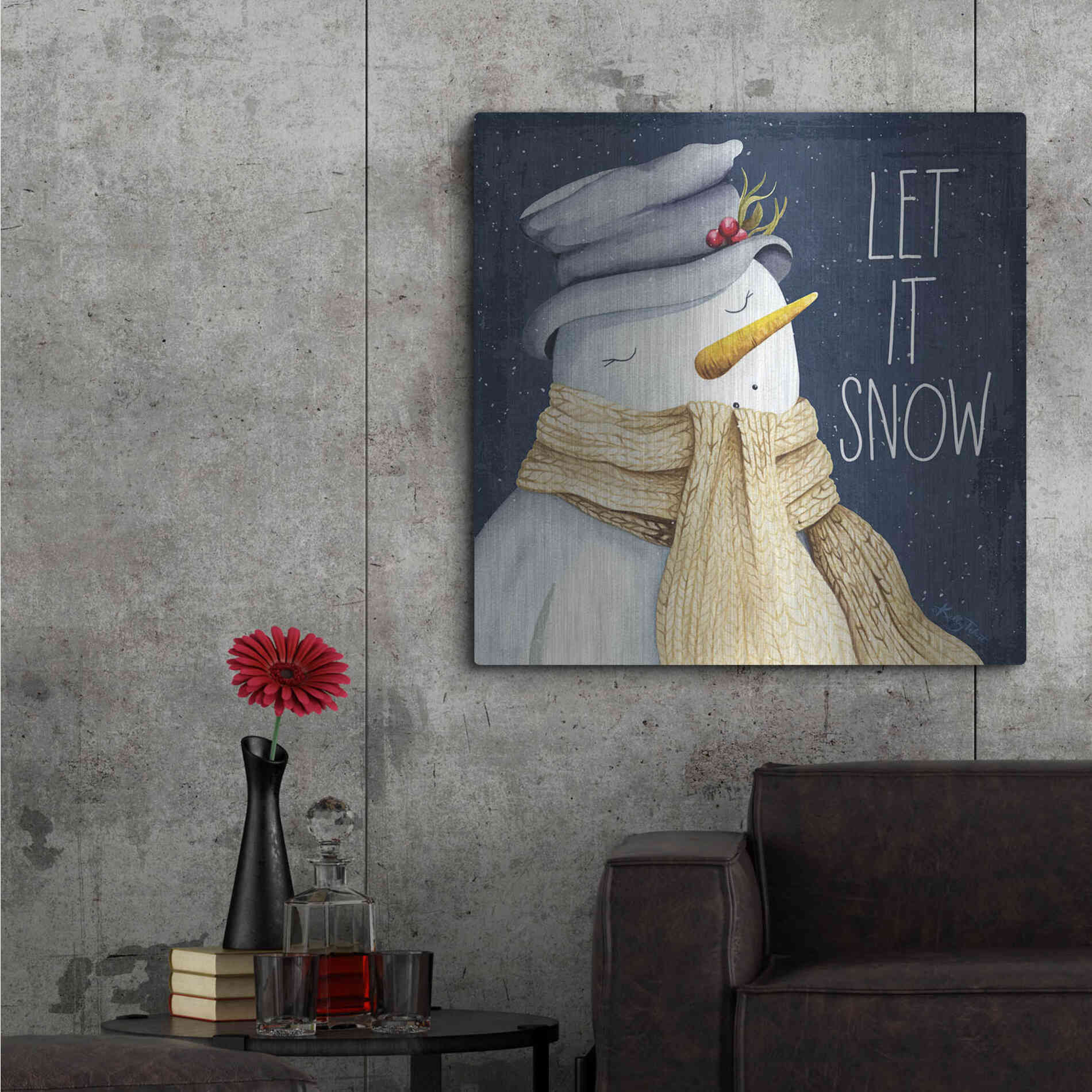 Luxe Metal Art 'Let It Snow Snowman' by Kelley Talent, Metal Wall Art,36x36