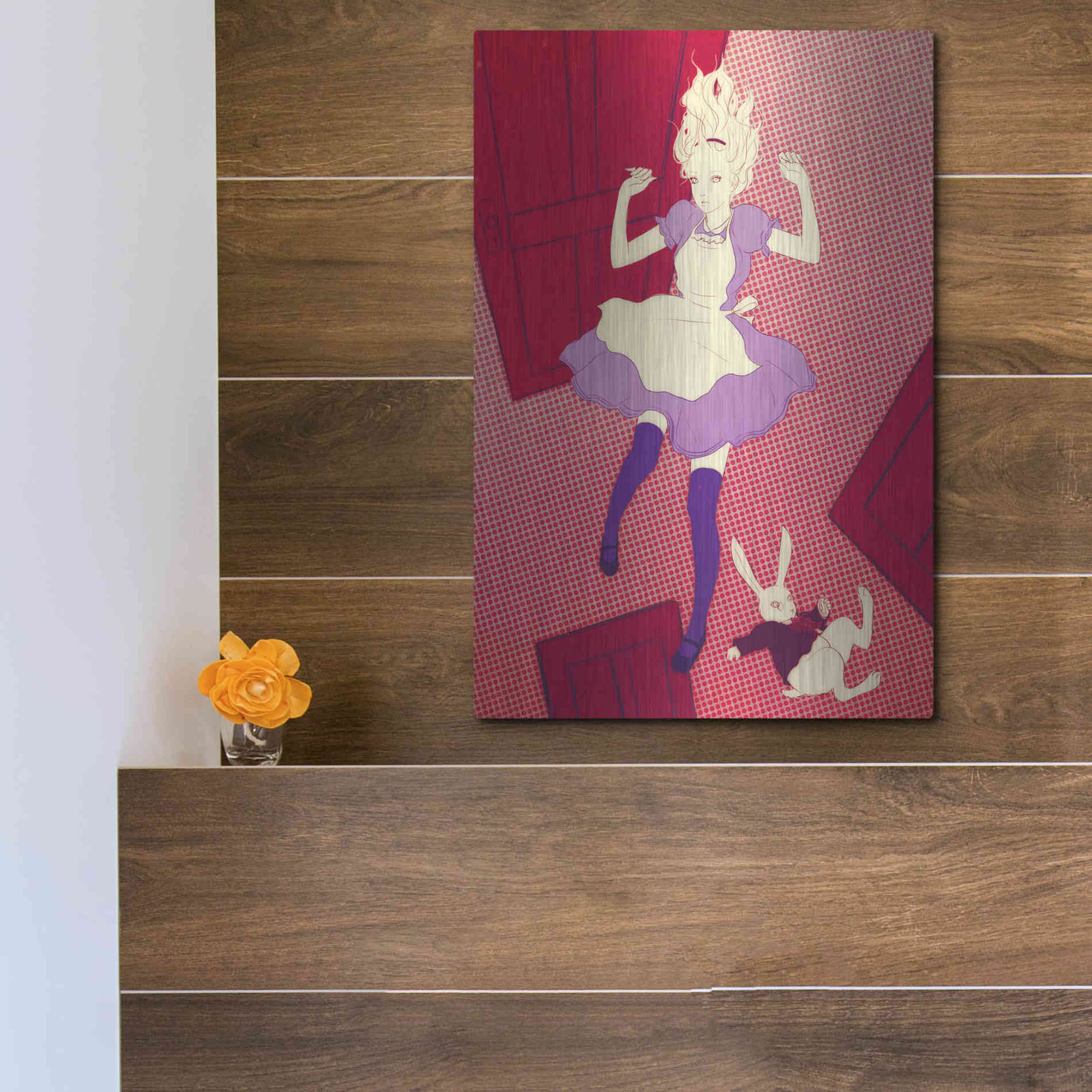 Luxe Metal Art 'Alice Falling' by Sai Tamiya, Metal Wall Art,12x16