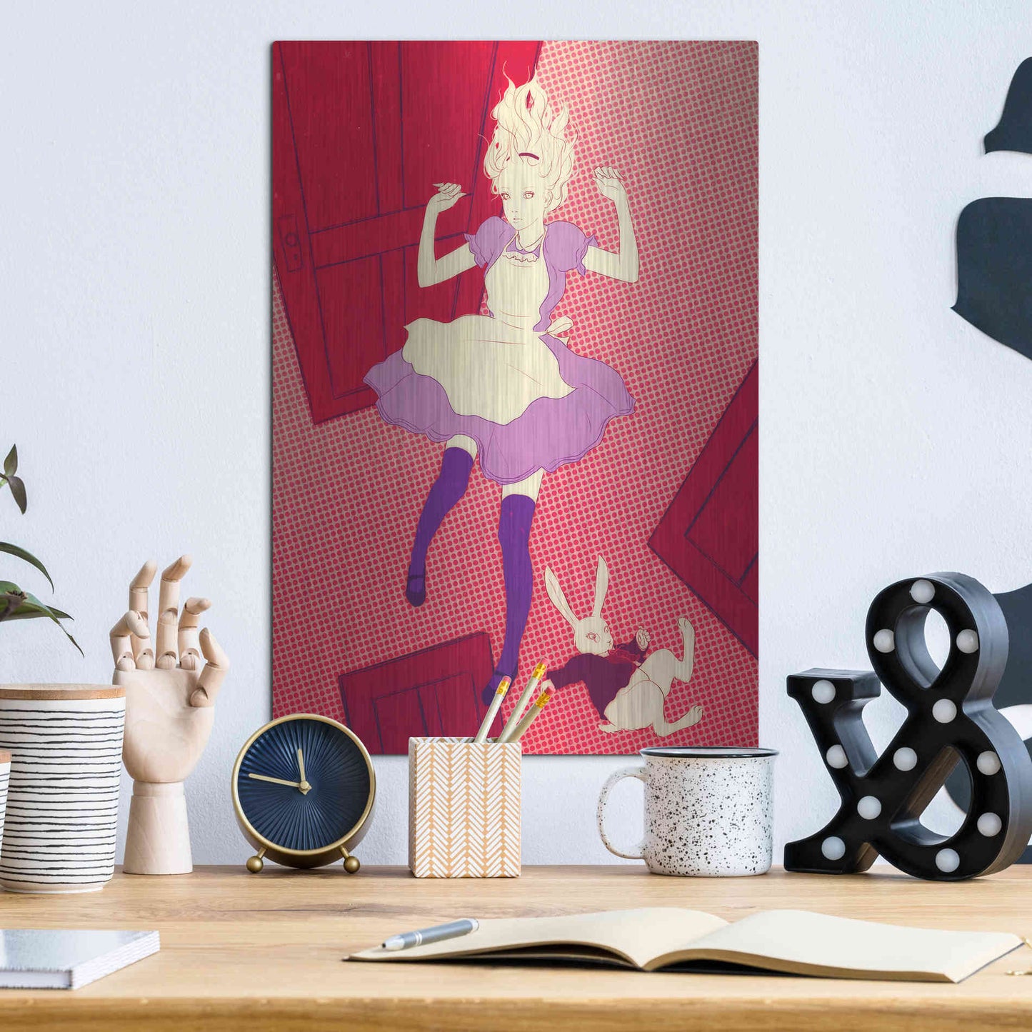 Luxe Metal Art 'Alice Falling' by Sai Tamiya, Metal Wall Art,12x16