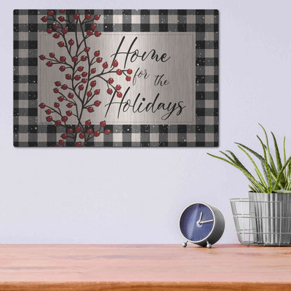 Luxe Metal Art 'Home for the Holidays with Berries' by Linda Spivey, Metal Wall Art,16x12