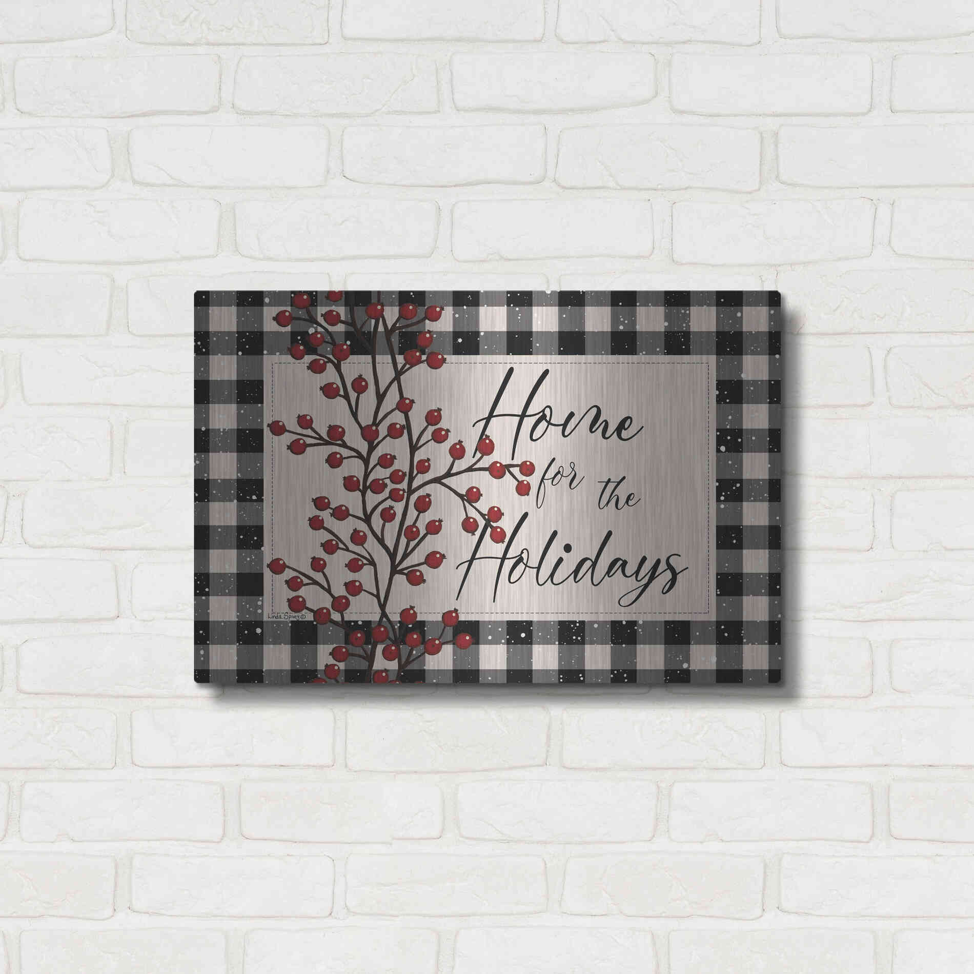 Luxe Metal Art 'Home for the Holidays with Berries' by Linda Spivey, Metal Wall Art,24x16