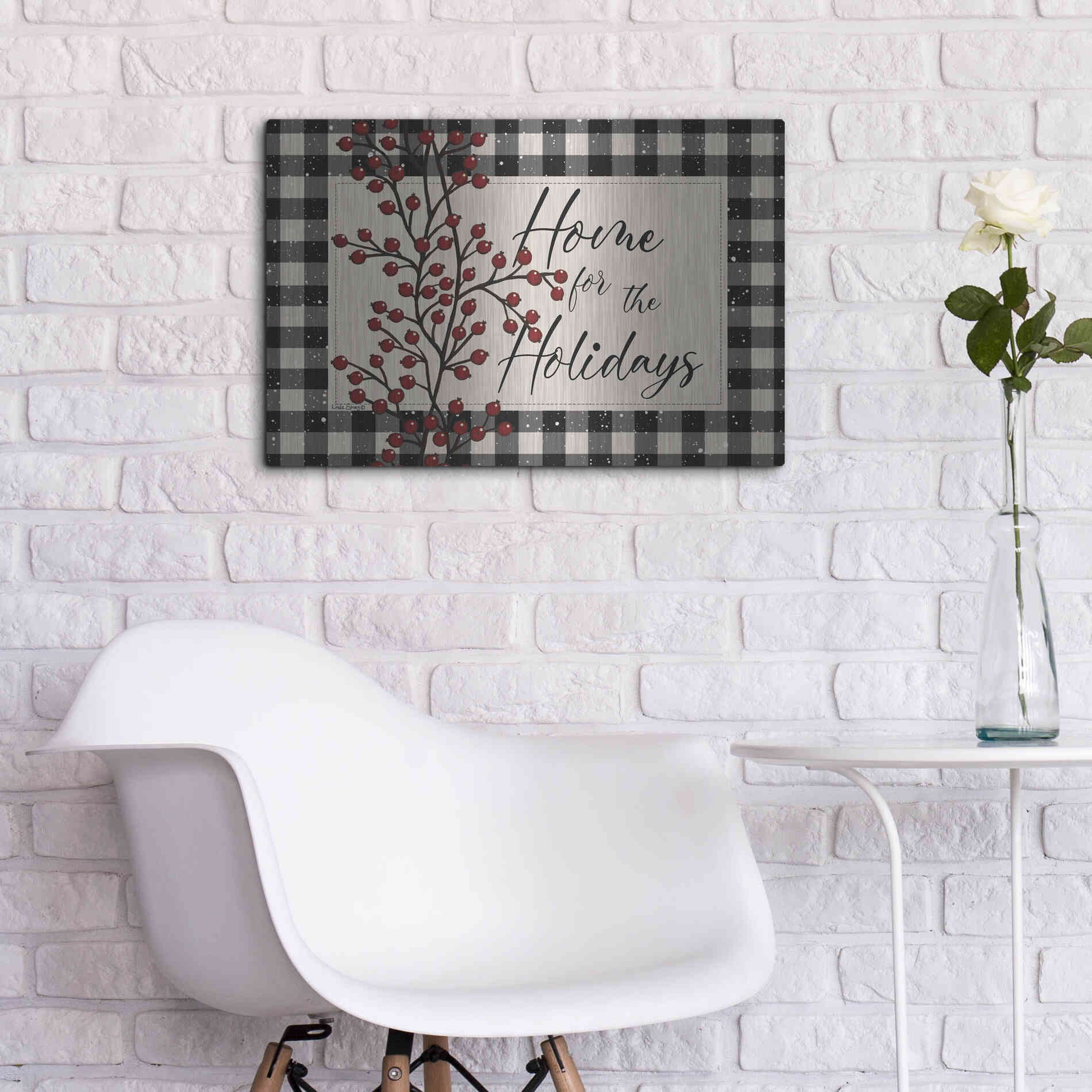 Luxe Metal Art 'Home for the Holidays with Berries' by Linda Spivey, Metal Wall Art,24x16