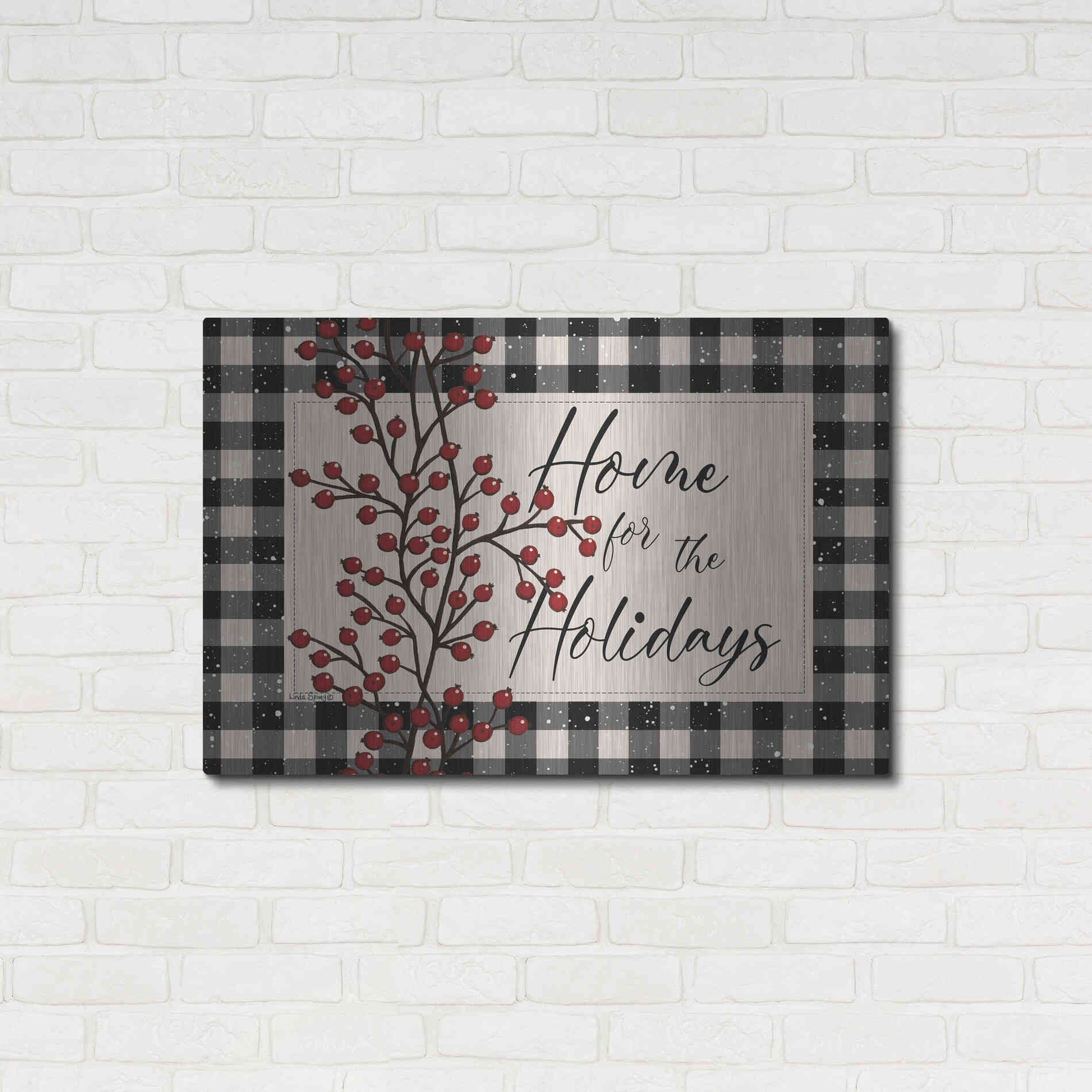 Luxe Metal Art 'Home for the Holidays with Berries' by Linda Spivey, Metal Wall Art,36x24