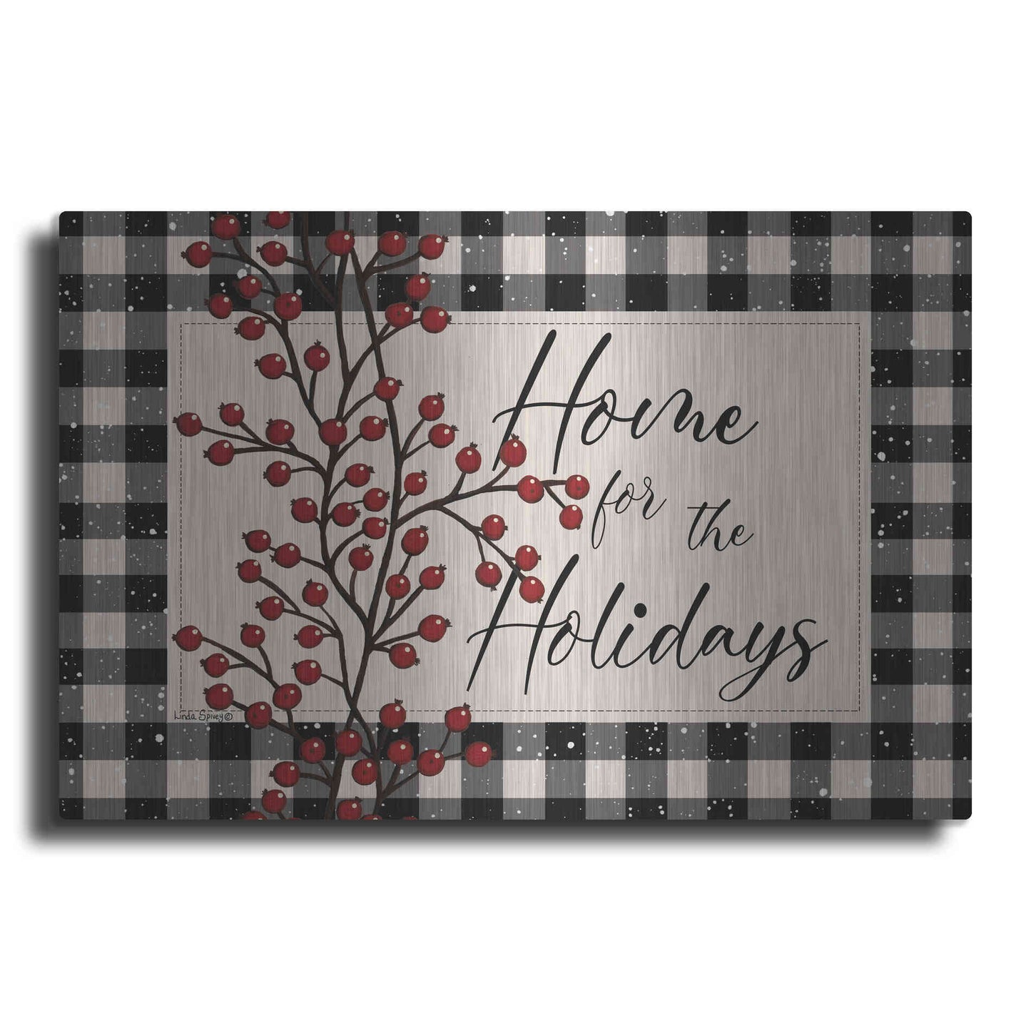 Luxe Metal Art 'Home for the Holidays with Berries' by Linda Spivey, Metal Wall Art