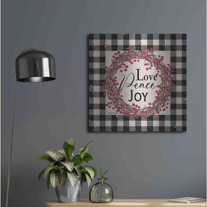 Luxe Metal Art 'Love Peace Joy with Berries' by Linda Spivey, Metal Wall Art,24x24