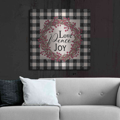 Luxe Metal Art 'Love Peace Joy with Berries' by Linda Spivey, Metal Wall Art,36x36