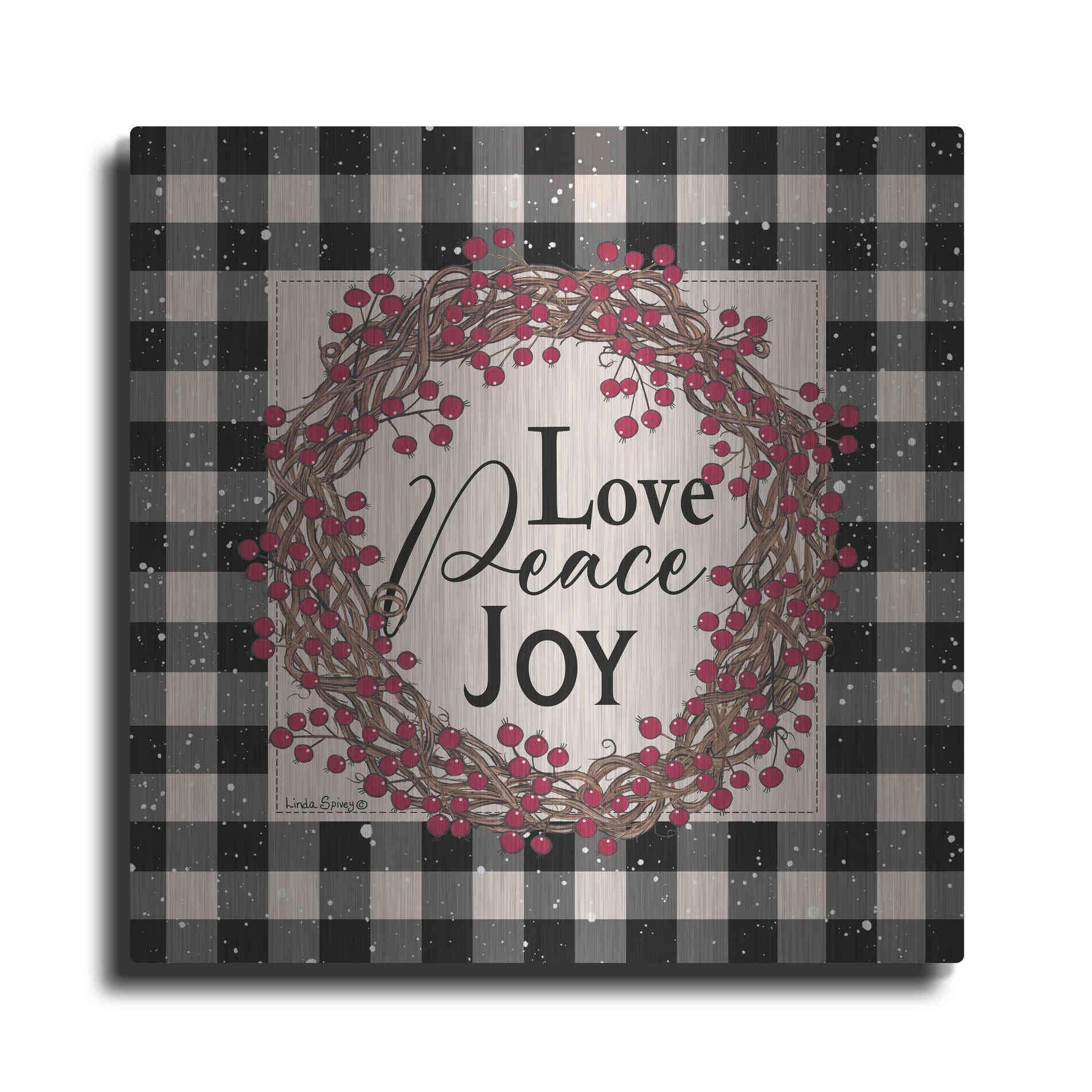 Luxe Metal Art 'Love Peace Joy with Berries' by Linda Spivey, Metal Wall Art