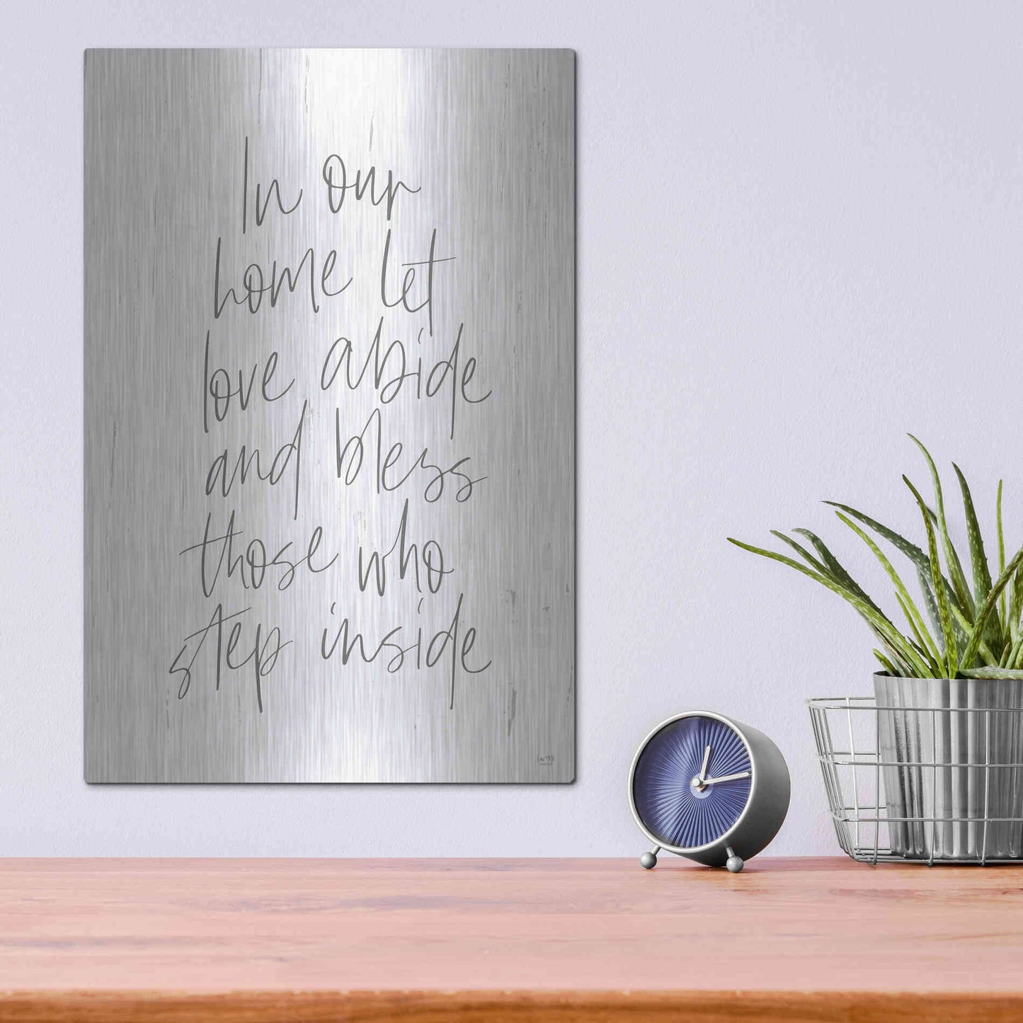 Luxe Metal Art 'Let Love Abide' by Lux + Me, Metal Wall Art,12x16