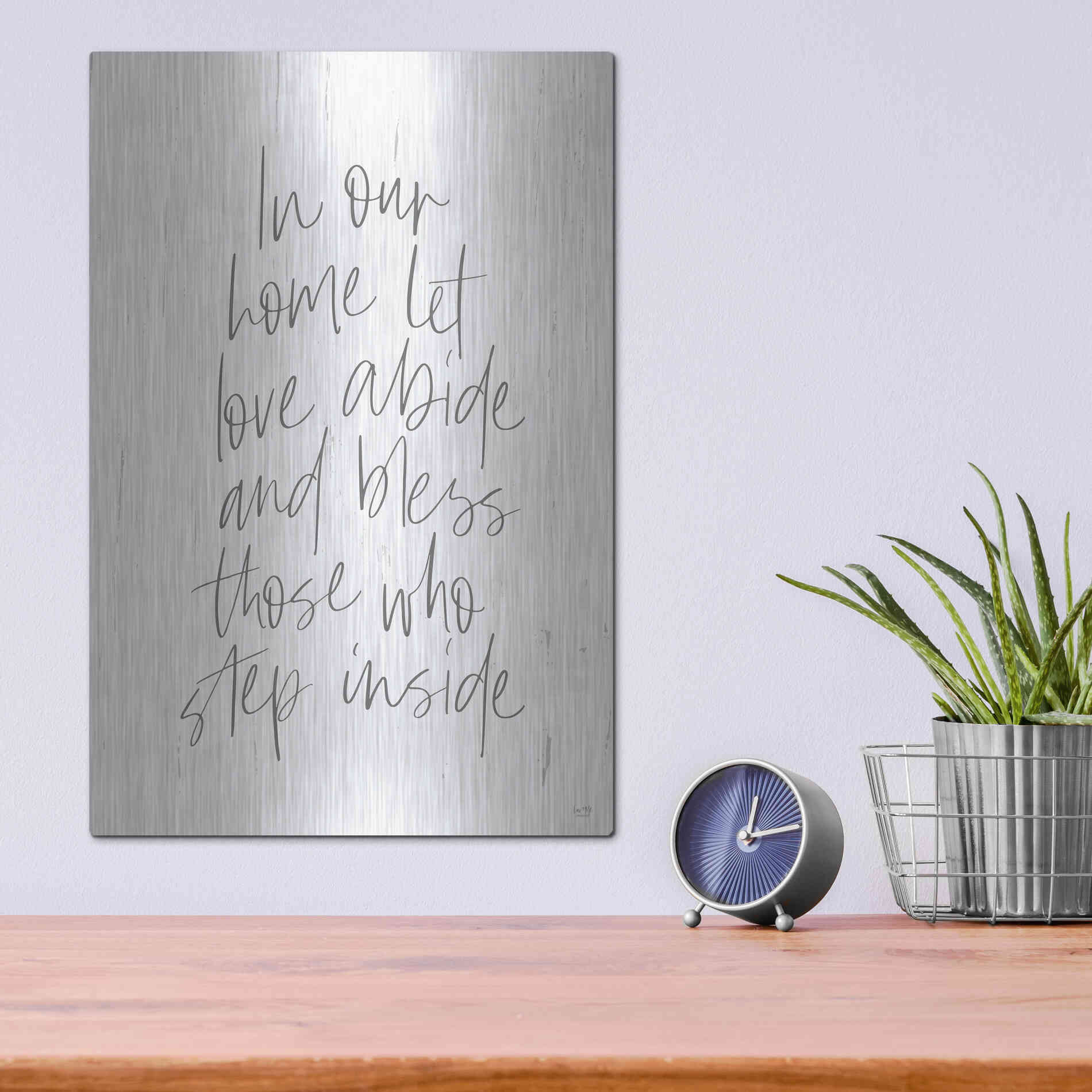 Luxe Metal Art 'Let Love Abide' by Lux + Me, Metal Wall Art,12x16