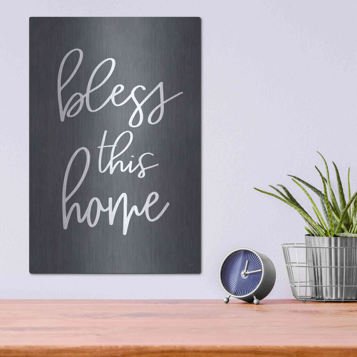 Luxe Metal Art 'Bless This Home' by Lux + Me, Metal Wall Art,12x16