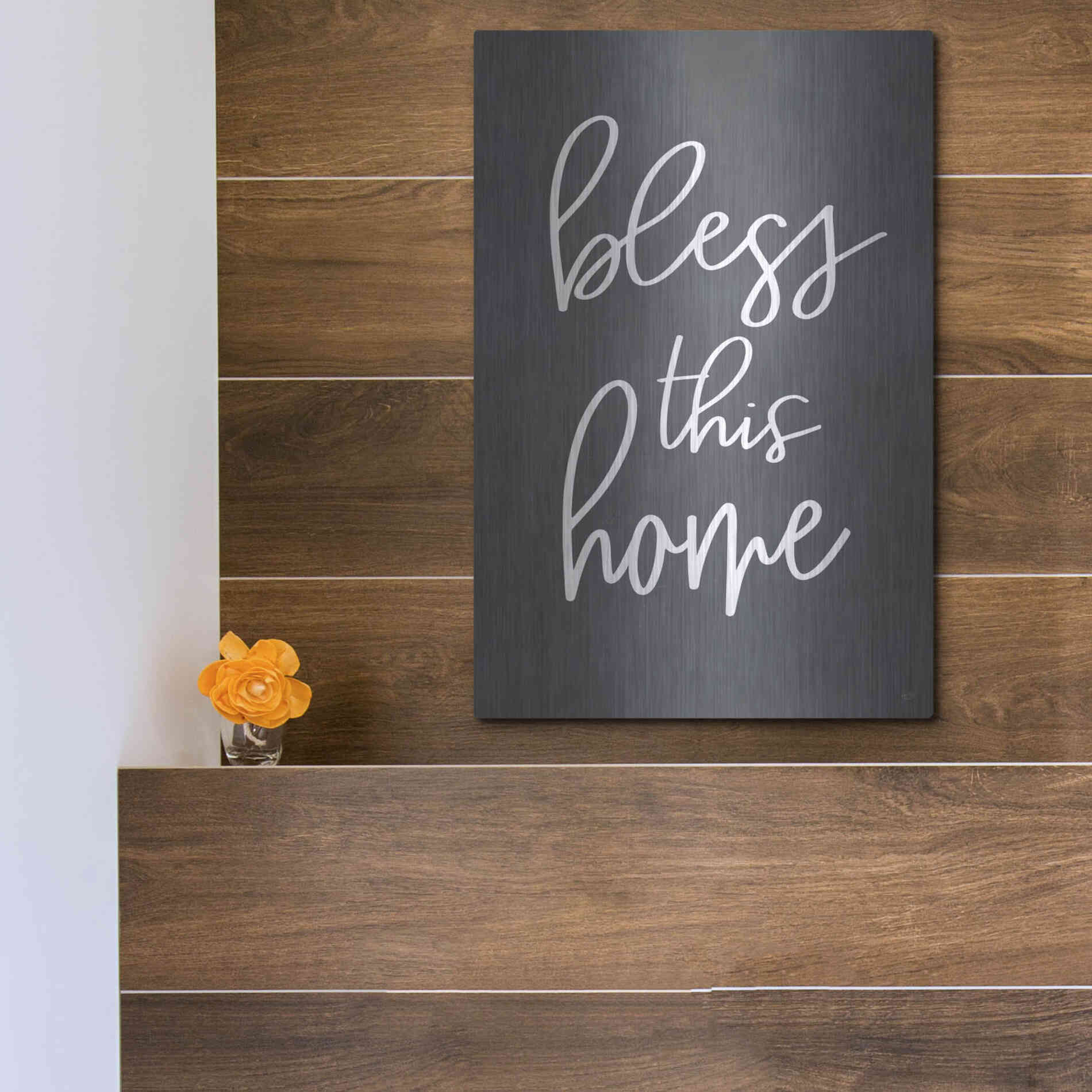Luxe Metal Art 'Bless This Home' by Lux + Me, Metal Wall Art,12x16