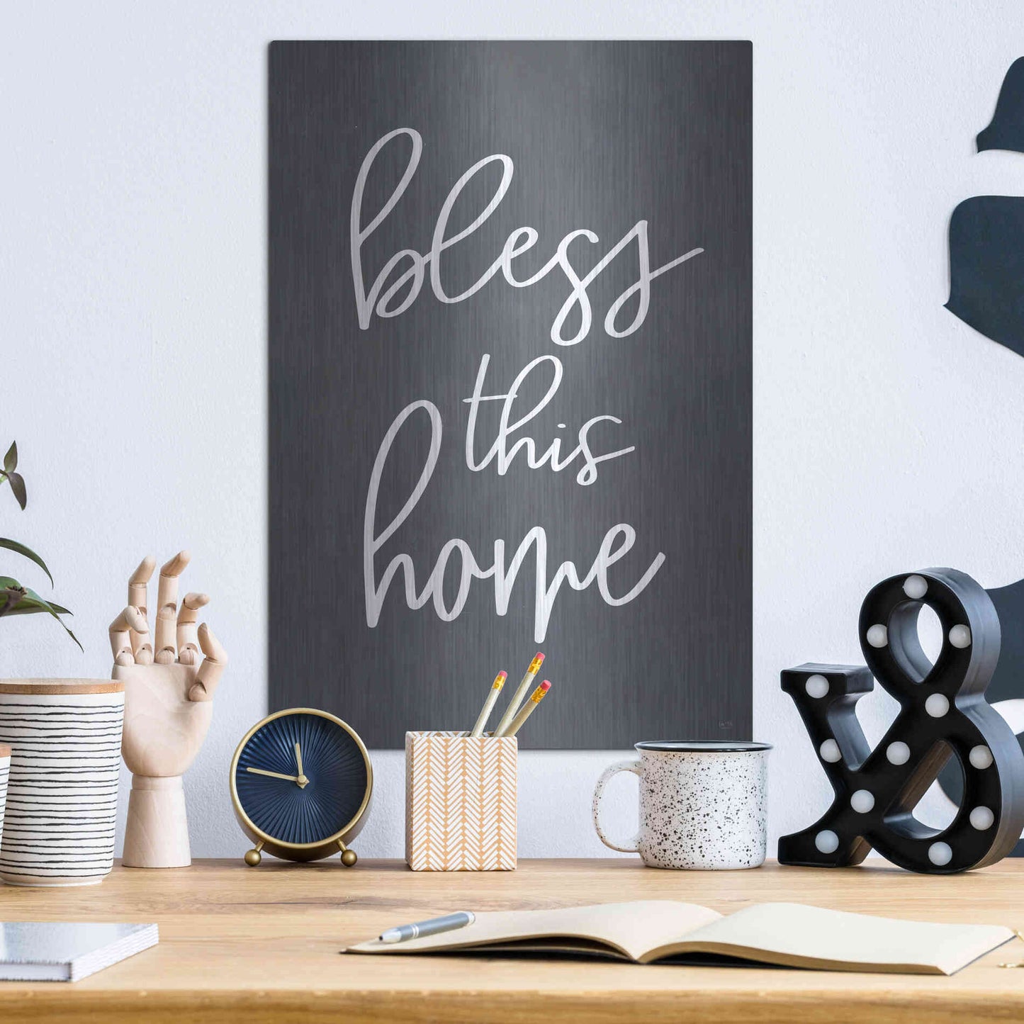 Luxe Metal Art 'Bless This Home' by Lux + Me, Metal Wall Art,12x16