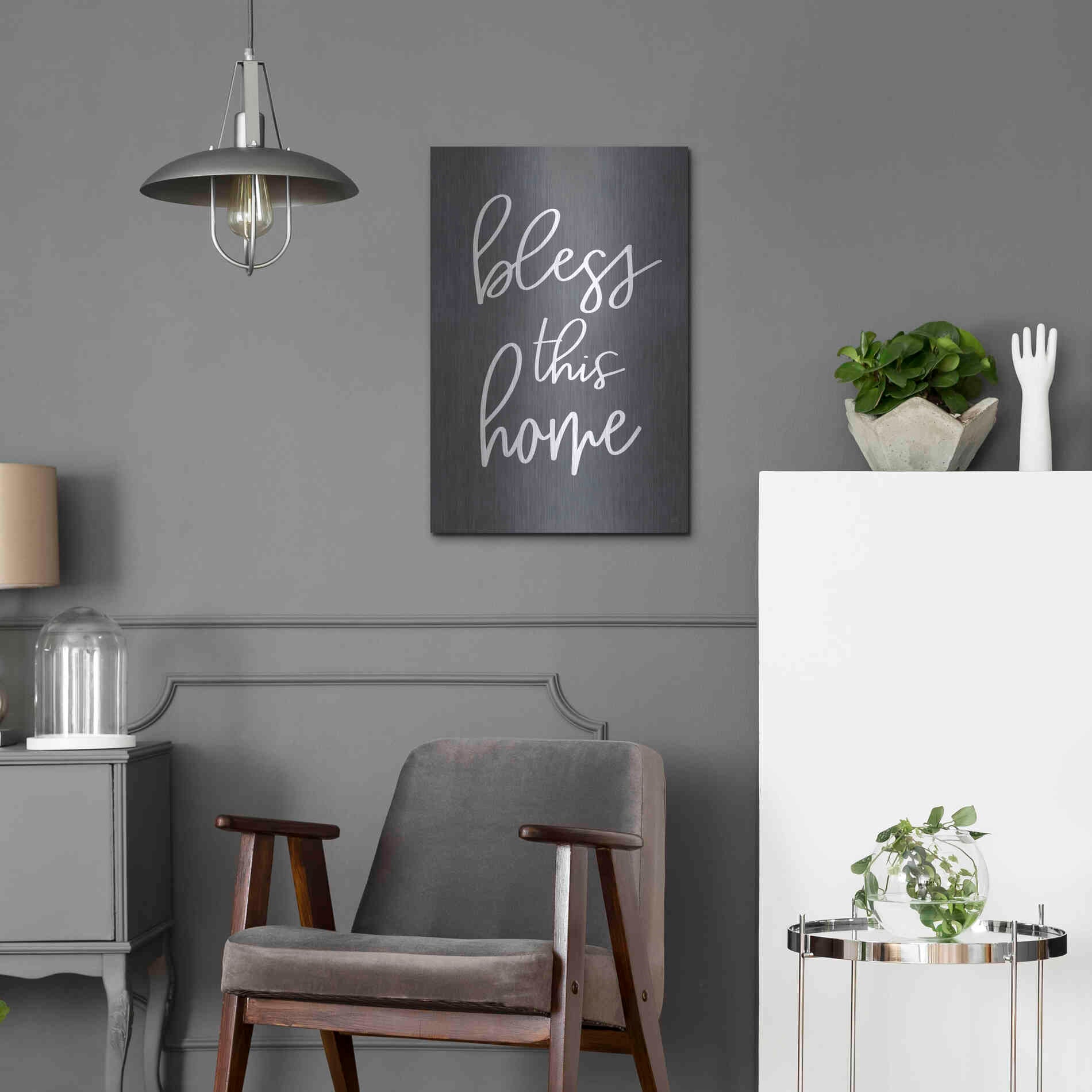 Luxe Metal Art 'Bless This Home' by Lux + Me, Metal Wall Art,16x24