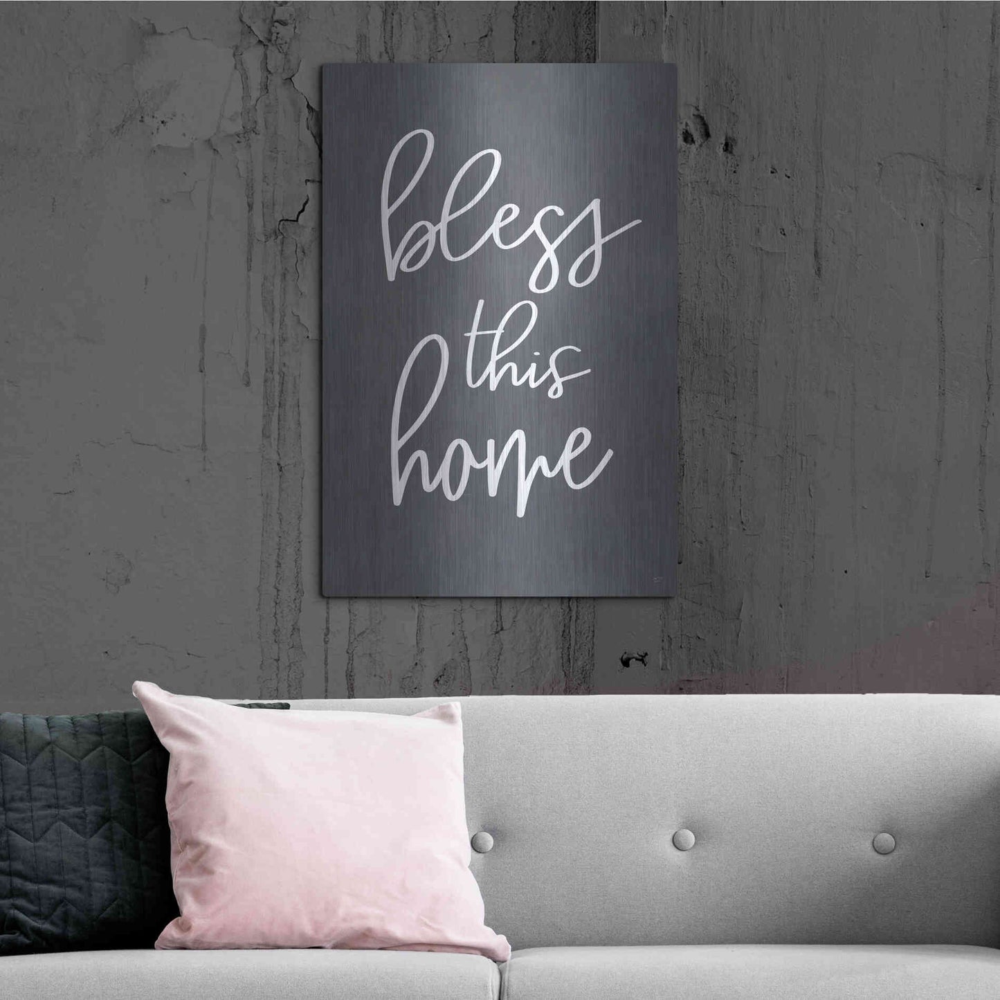 Luxe Metal Art 'Bless This Home' by Lux + Me, Metal Wall Art,24x36