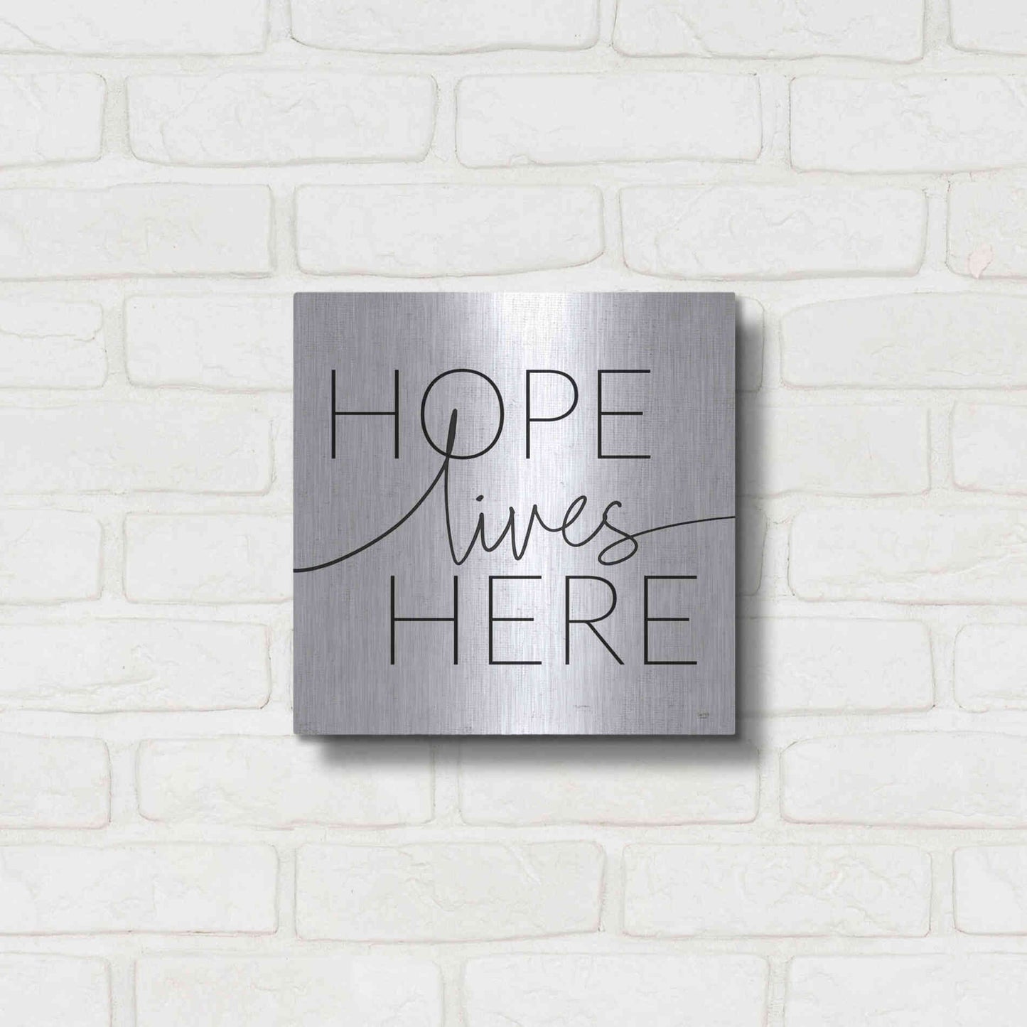 Luxe Metal Art 'Hope Lives Here' by Lux + Me, Metal Wall Art,12x12