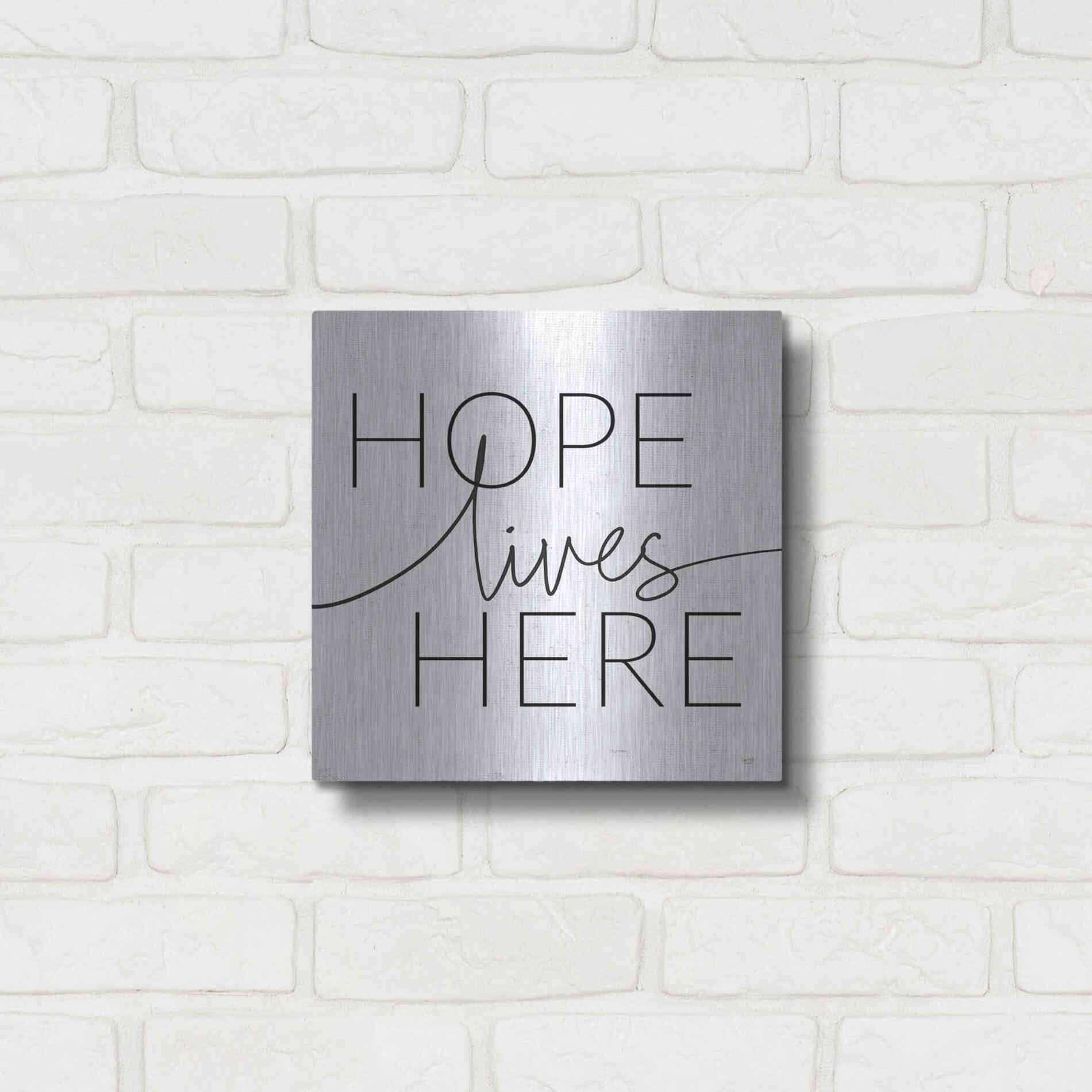 Luxe Metal Art 'Hope Lives Here' by Lux + Me, Metal Wall Art,12x12