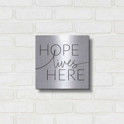 Luxe Metal Art 'Hope Lives Here' by Lux + Me, Metal Wall Art,12x12