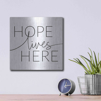 Luxe Metal Art 'Hope Lives Here' by Lux + Me, Metal Wall Art,12x12