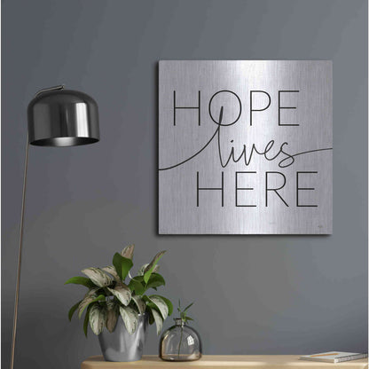 Luxe Metal Art 'Hope Lives Here' by Lux + Me, Metal Wall Art,24x24