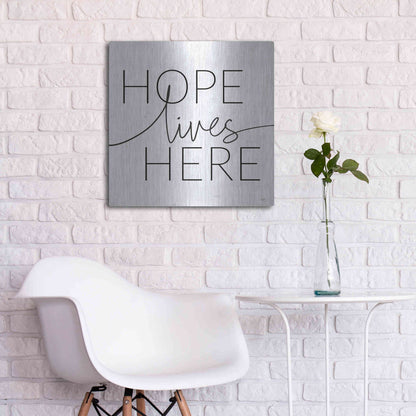 Luxe Metal Art 'Hope Lives Here' by Lux + Me, Metal Wall Art,24x24
