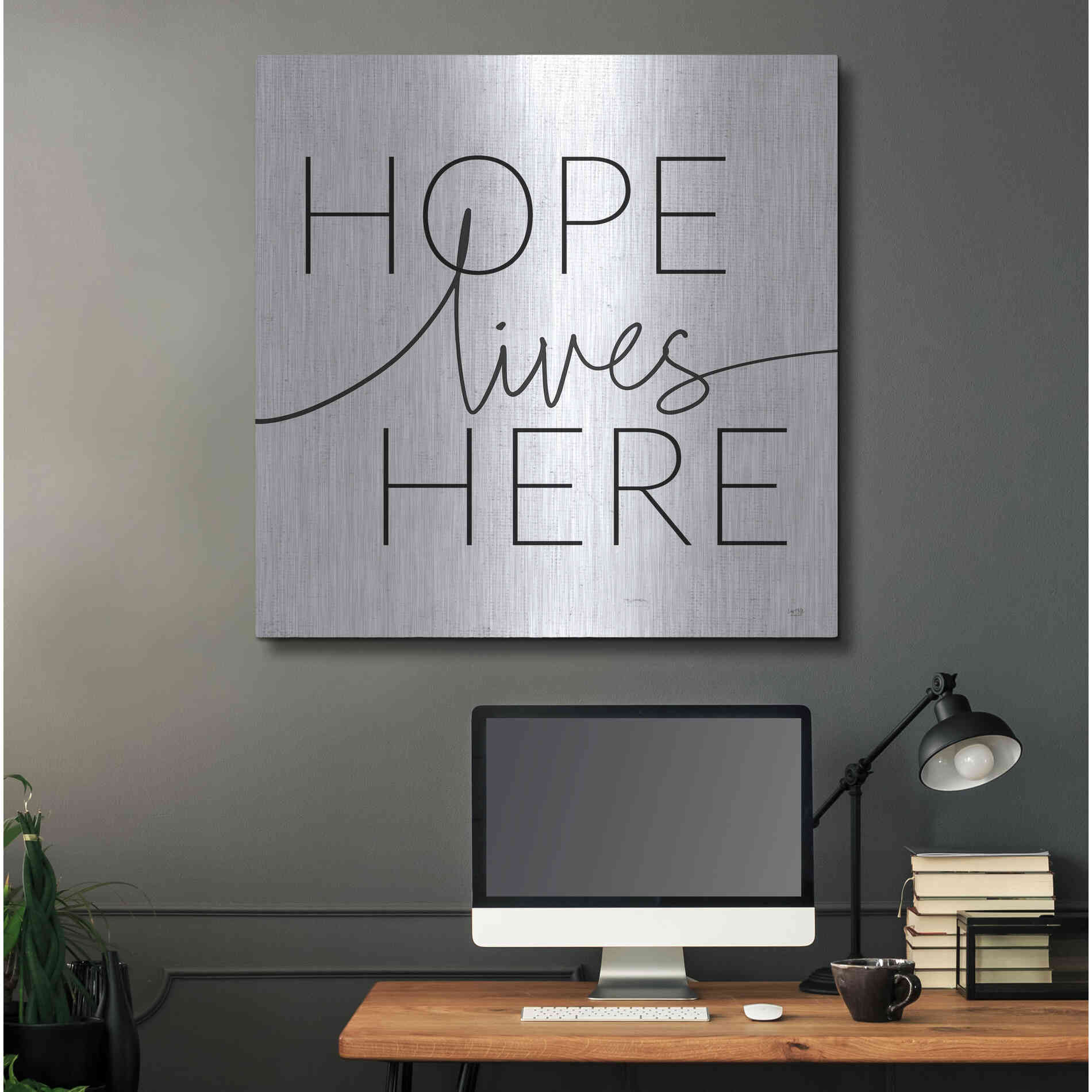 Luxe Metal Art 'Hope Lives Here' by Lux + Me, Metal Wall Art,36x36