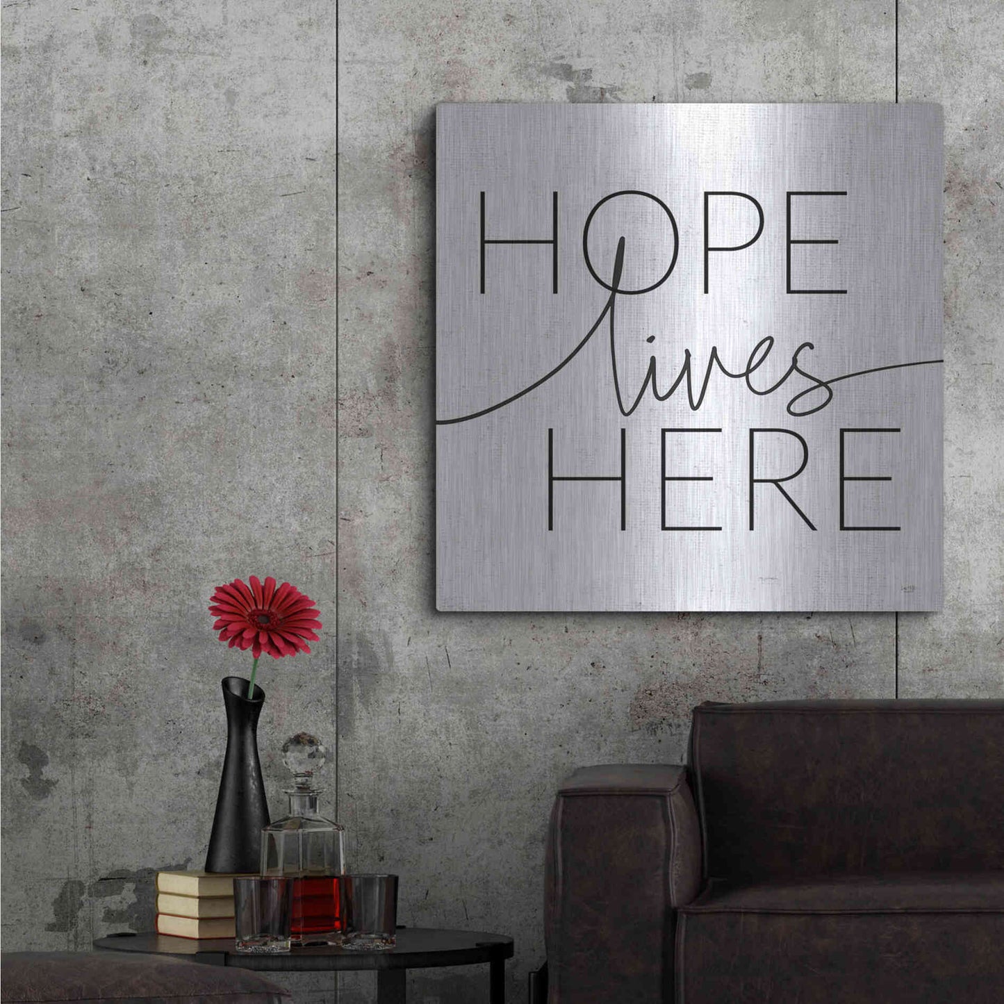 Luxe Metal Art 'Hope Lives Here' by Lux + Me, Metal Wall Art,36x36