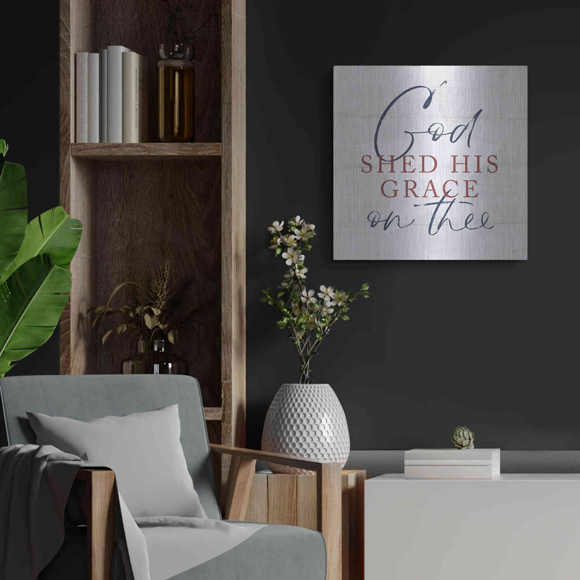 Luxe Metal Art 'God Shed His Grace' by Lux + Me, Metal Wall Art,24x24