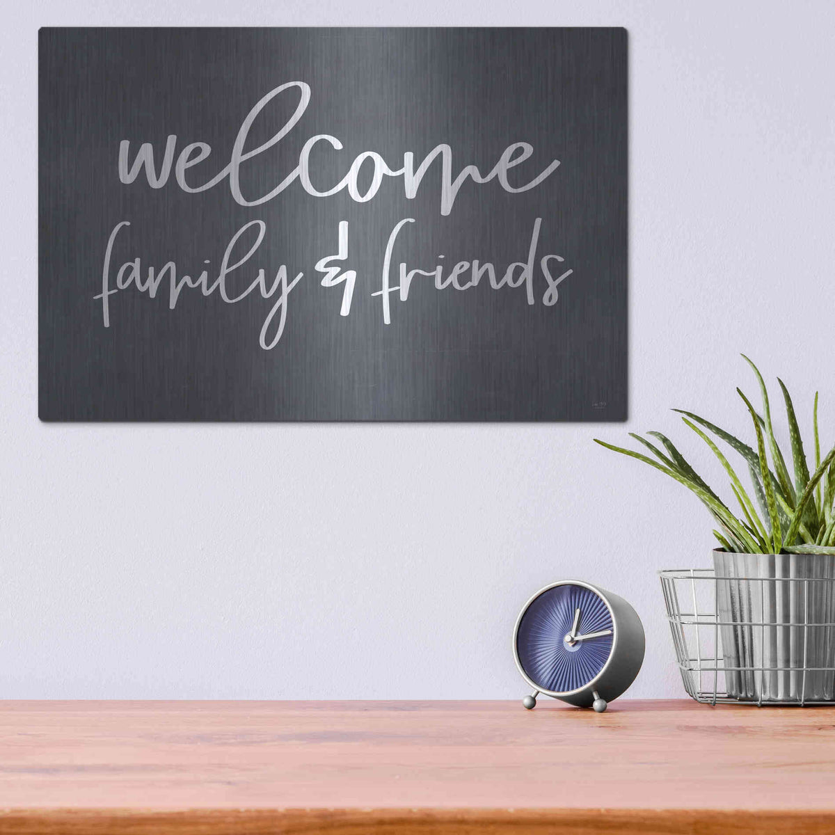 Luxe Metal Art 'Welcome Family & Friends' by Lux + Me, Metal Wall Art,16x12
