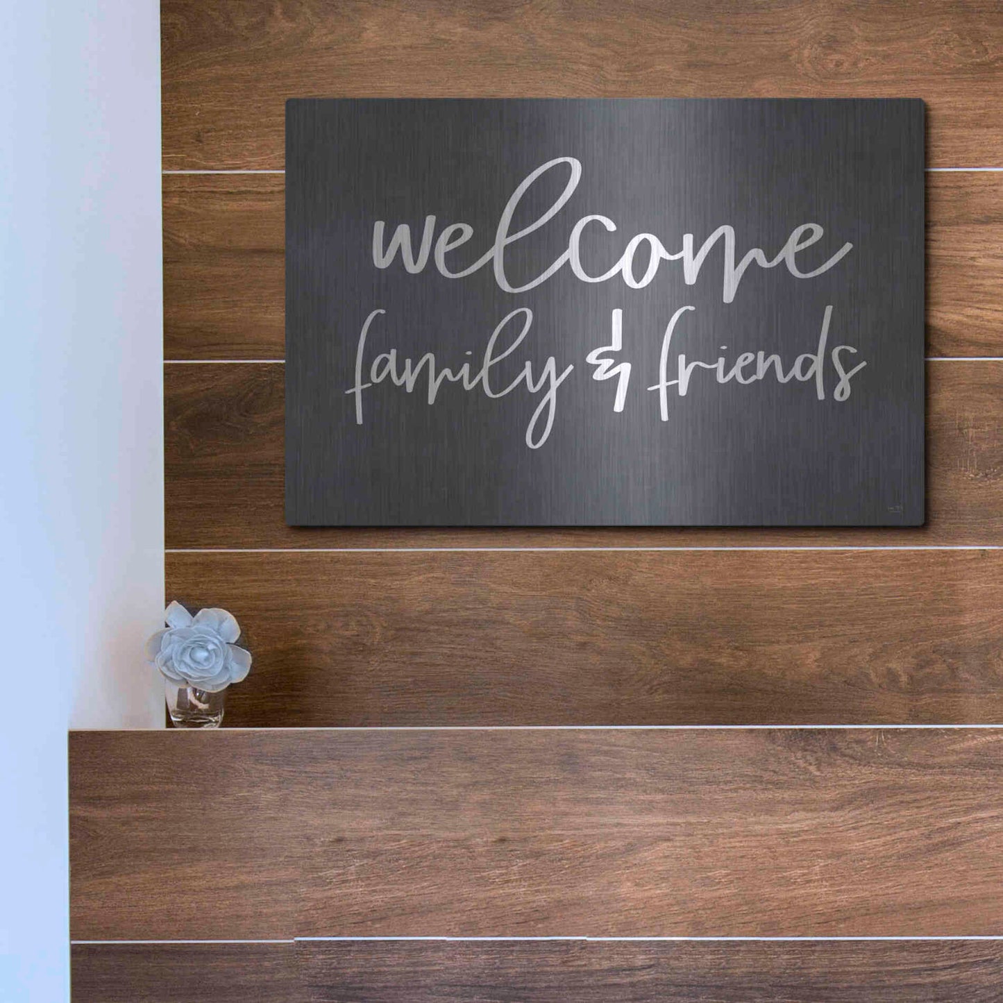 Luxe Metal Art 'Welcome Family & Friends' by Lux + Me, Metal Wall Art,16x12
