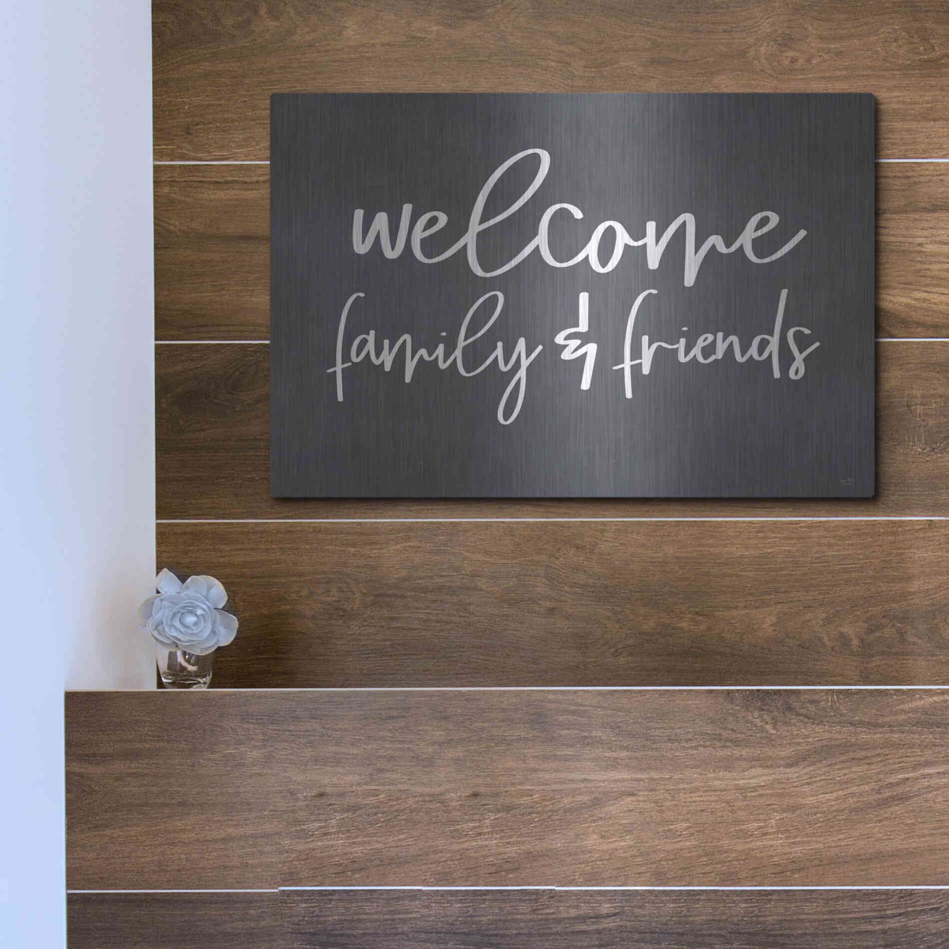 Luxe Metal Art 'Welcome Family & Friends' by Lux + Me, Metal Wall Art,16x12