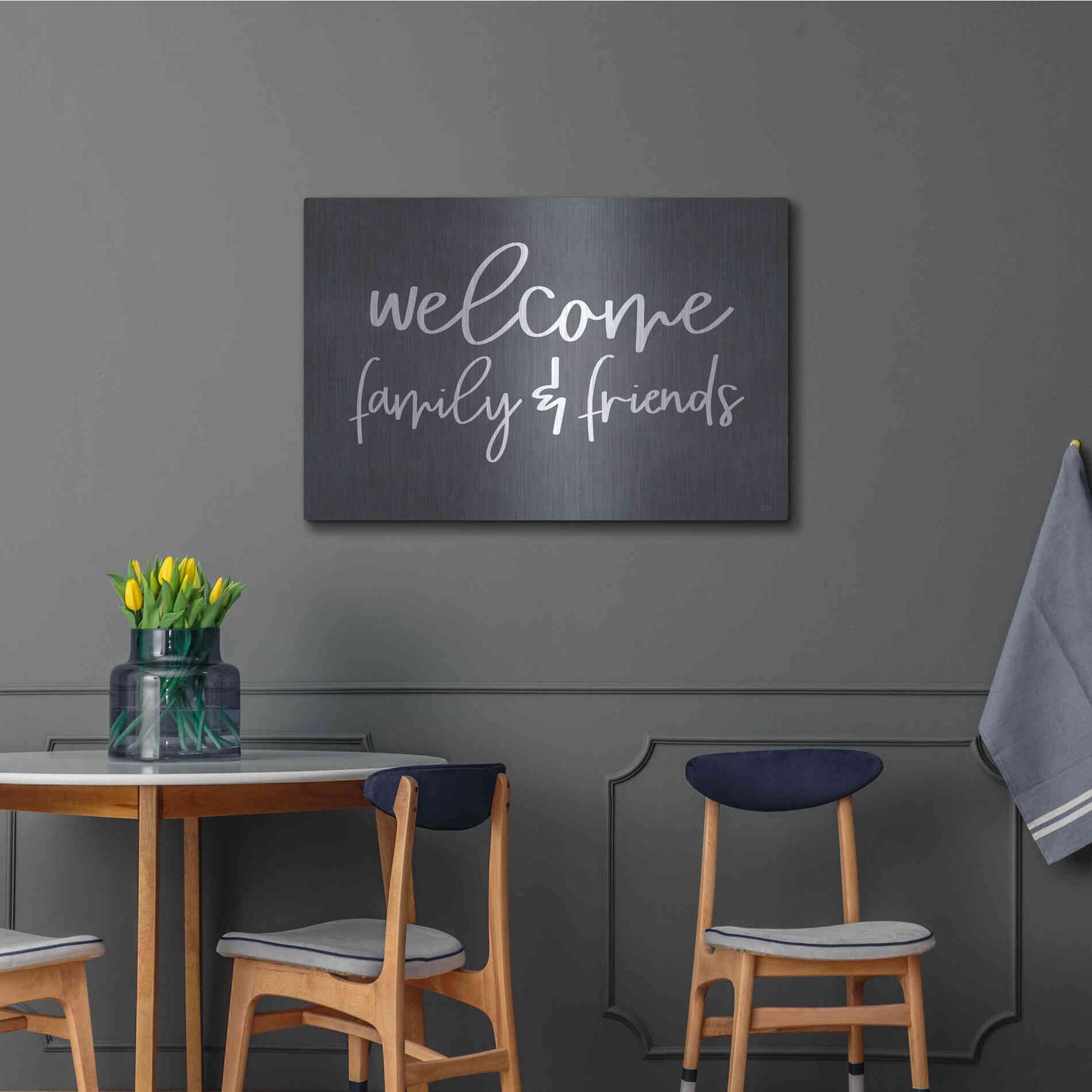 Luxe Metal Art 'Welcome Family & Friends' by Lux + Me, Metal Wall Art,36x24