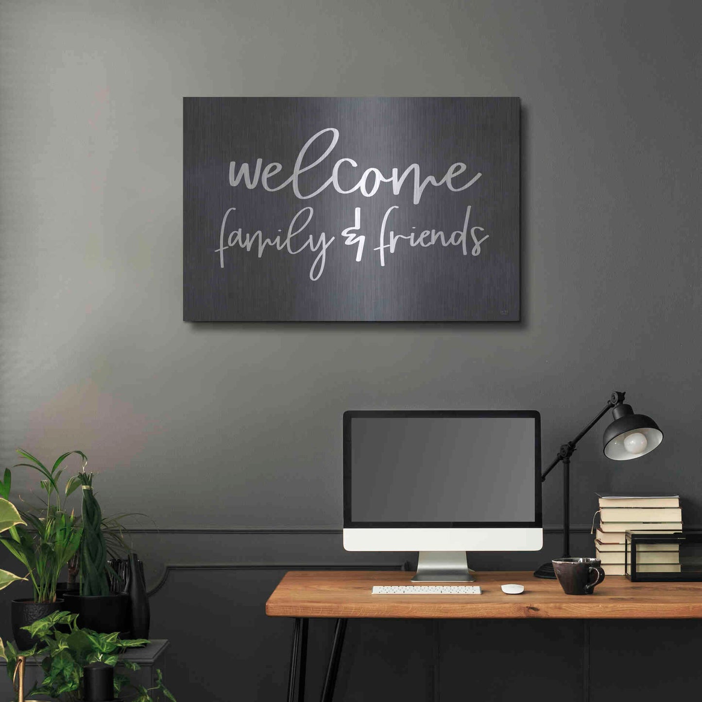 Luxe Metal Art 'Welcome Family & Friends' by Lux + Me, Metal Wall Art,36x24