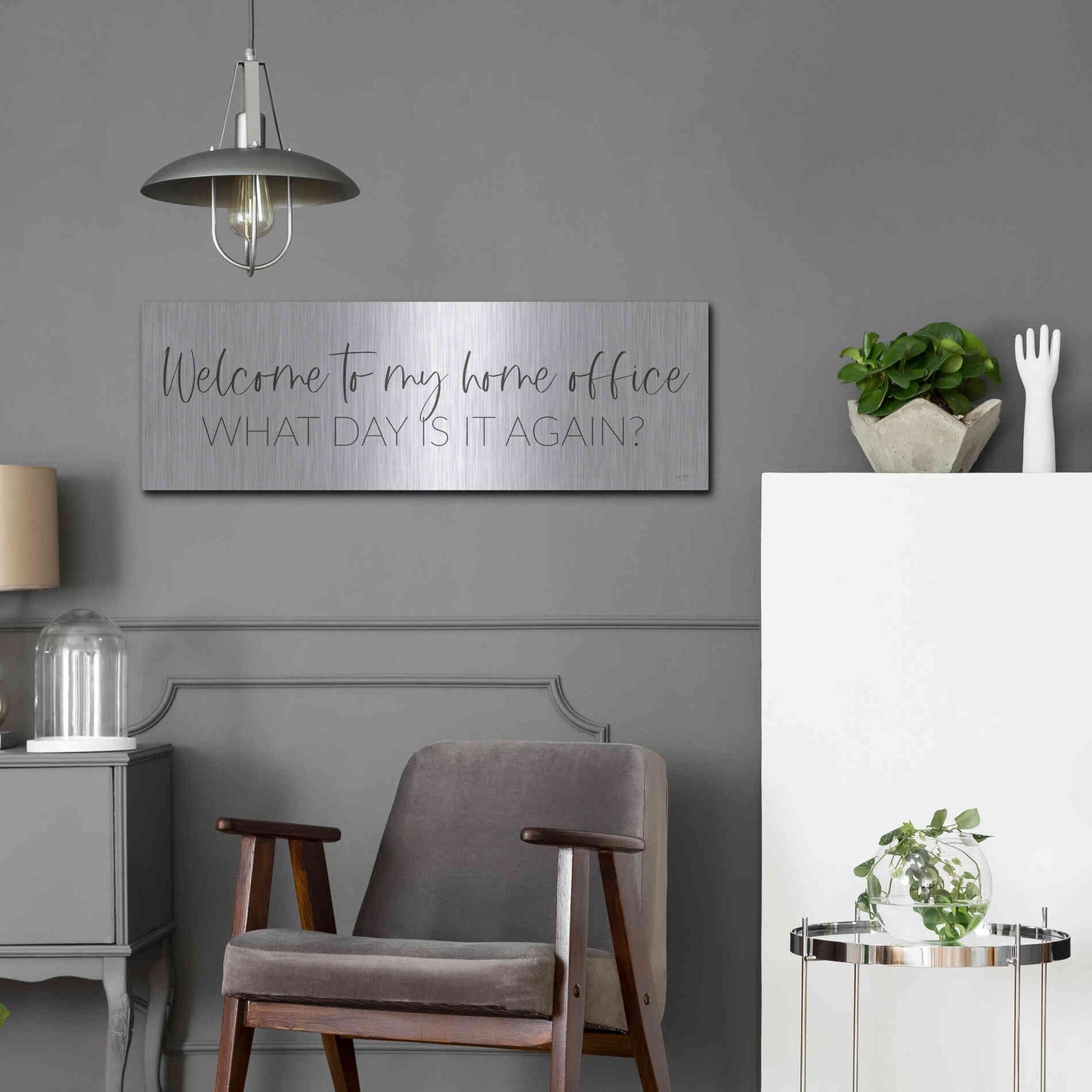 Luxe Metal Art 'Welcome to My Home Office' by Lux + Me, Metal Wall Art,36x12
