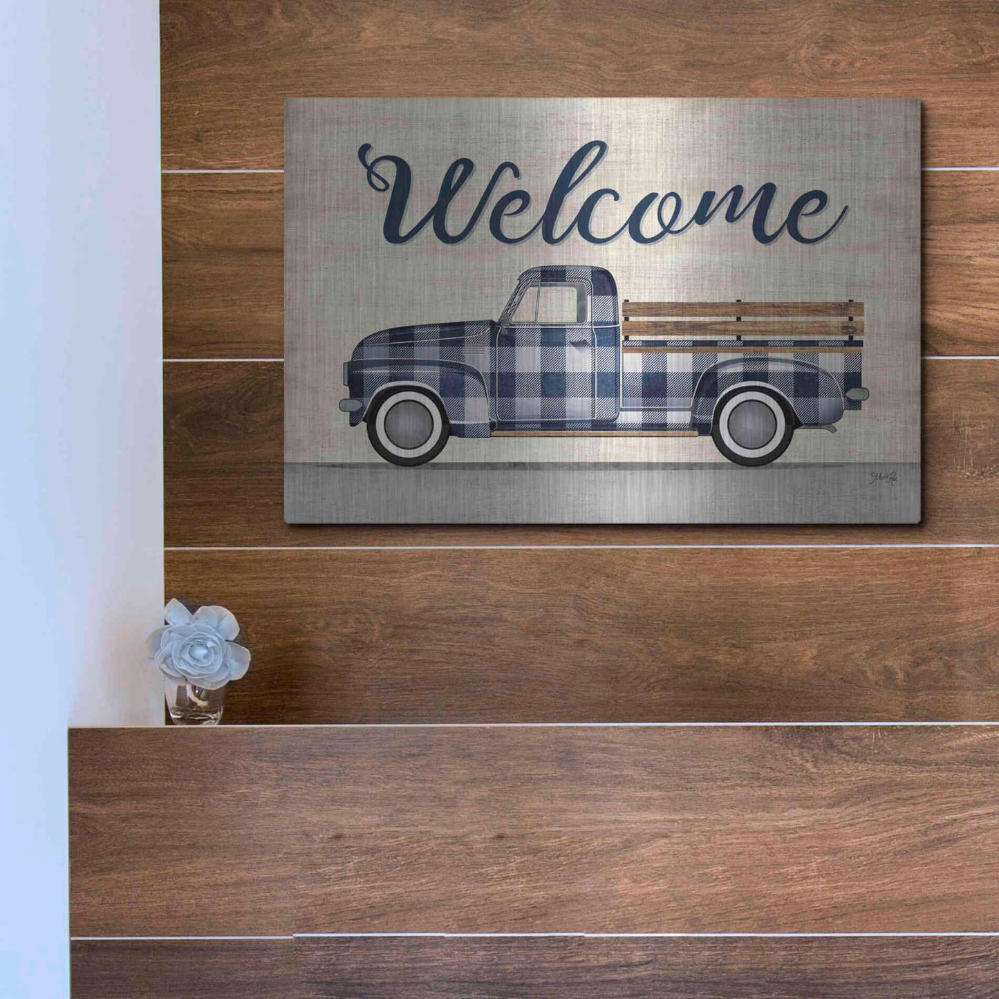 Luxe Metal Art 'Welcome Truck' by Marla Rae, Metal Wall Art,16x12