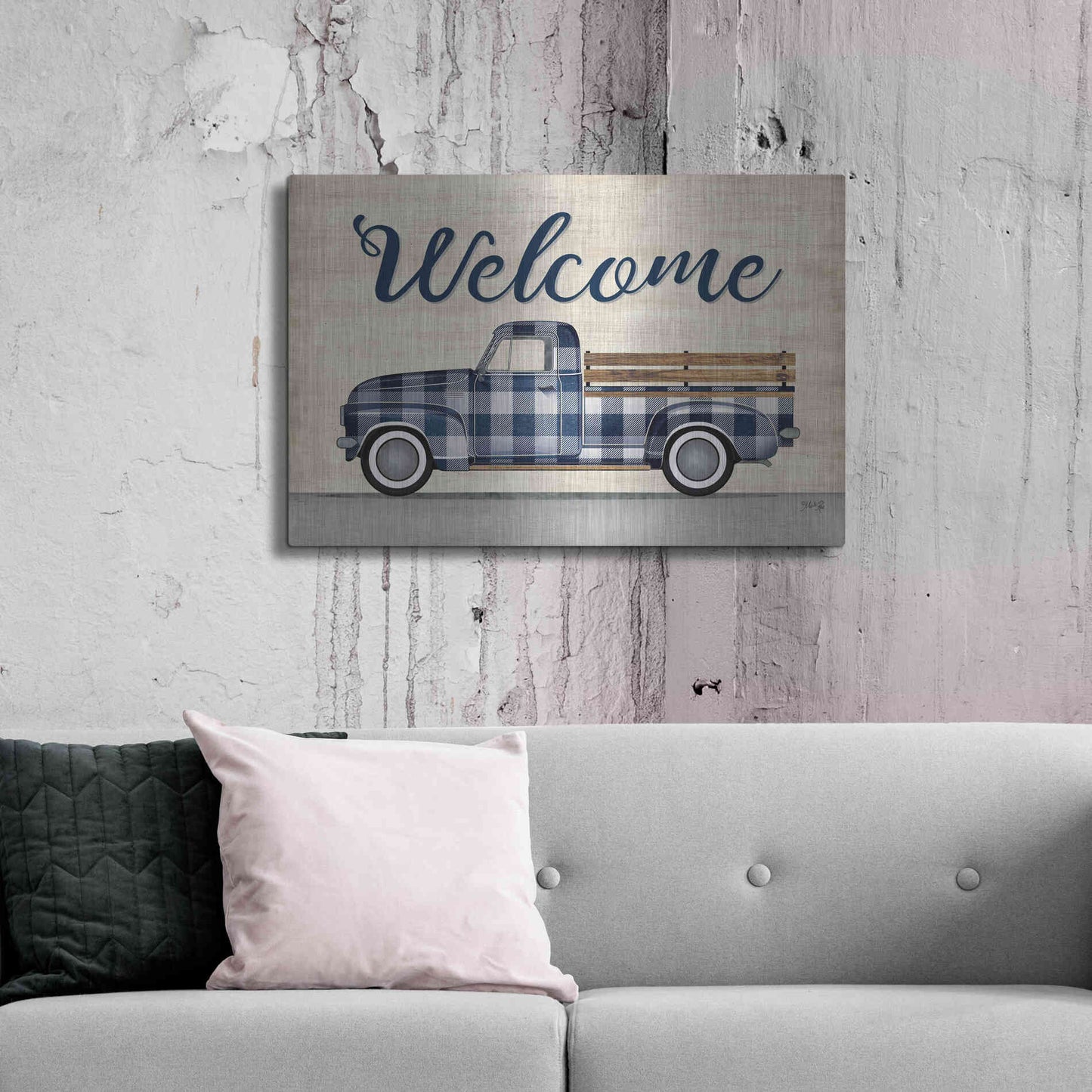 Luxe Metal Art 'Welcome Truck' by Marla Rae, Metal Wall Art,36x24