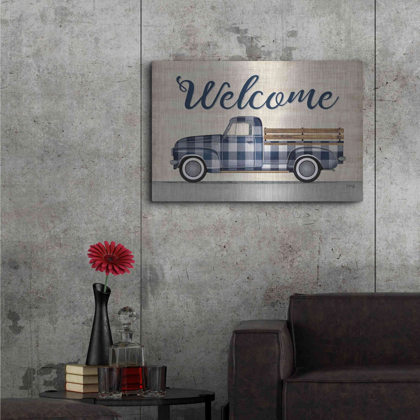 Luxe Metal Art 'Welcome Truck' by Marla Rae, Metal Wall Art,36x24