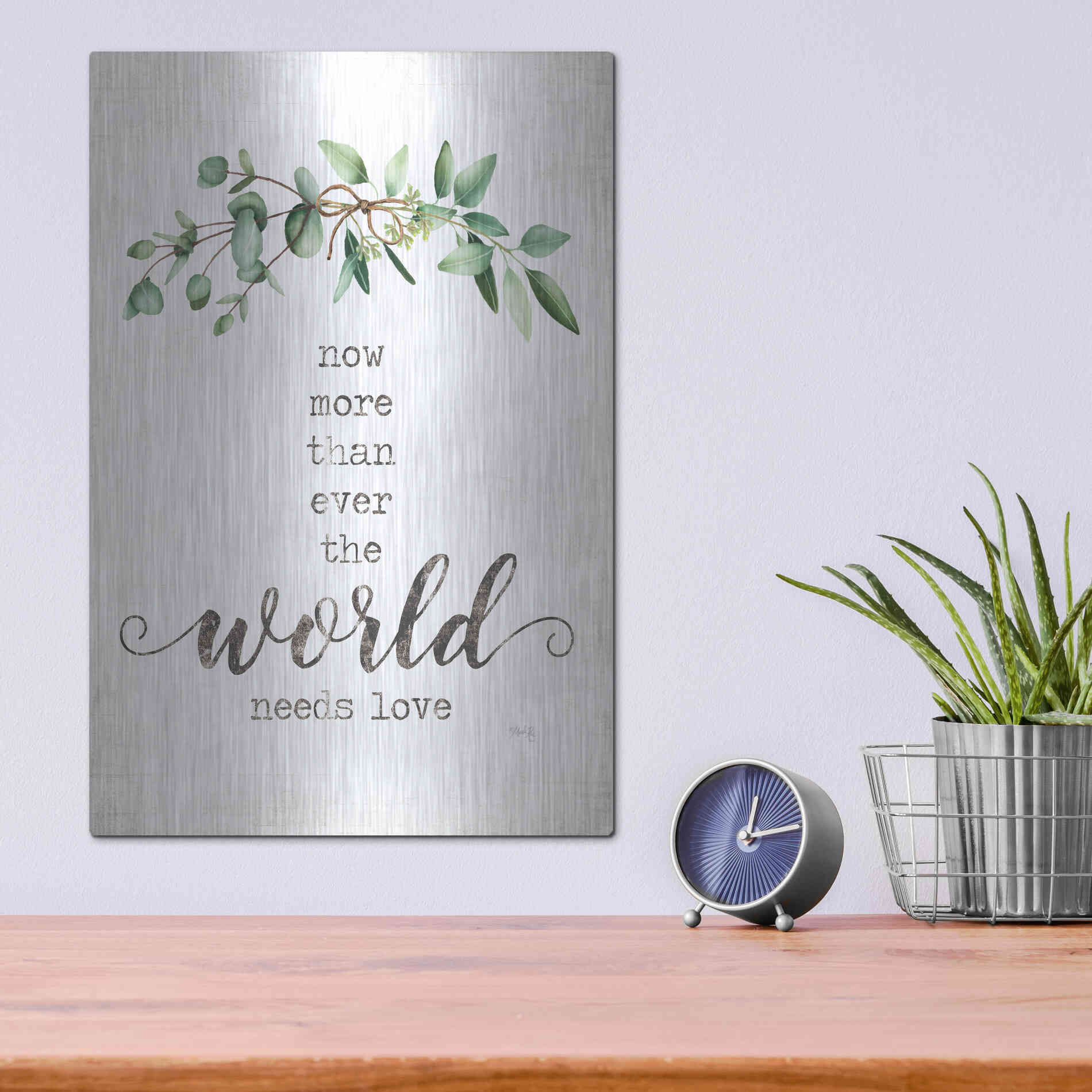 Luxe Metal Art 'The World Needs Love' by Marla Rae, Metal Wall Art,12x16