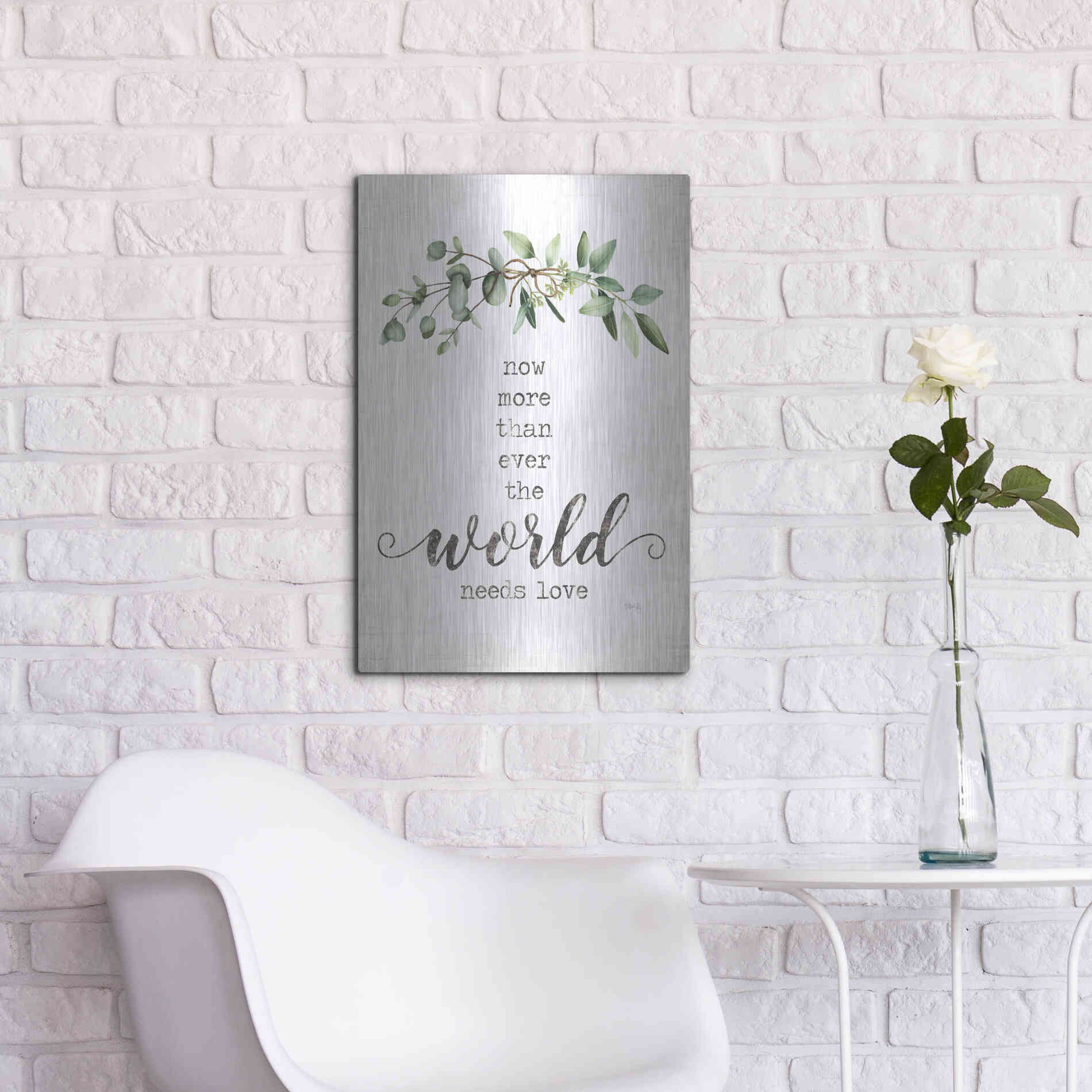 Luxe Metal Art 'The World Needs Love' by Marla Rae, Metal Wall Art,16x24