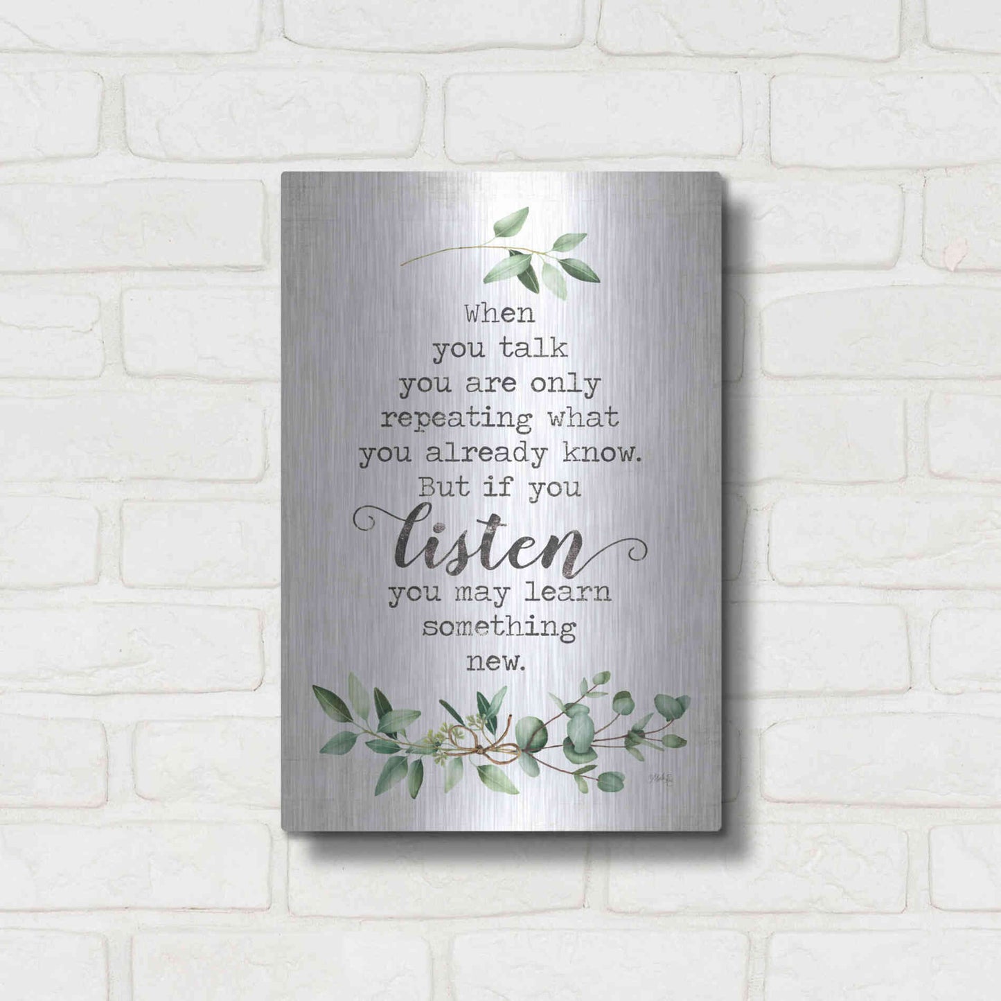 Luxe Metal Art 'Listen and Learn' by Marla Rae, Metal Wall Art,12x16