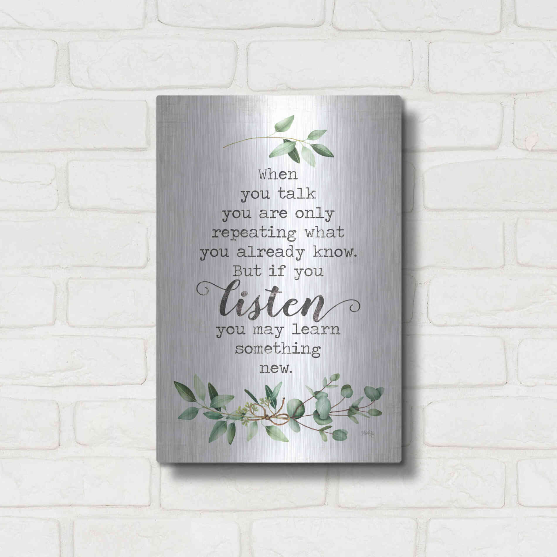 Luxe Metal Art 'Listen and Learn' by Marla Rae, Metal Wall Art,12x16