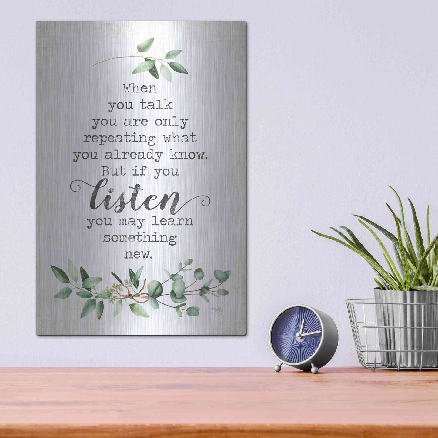 Luxe Metal Art 'Listen and Learn' by Marla Rae, Metal Wall Art,12x16