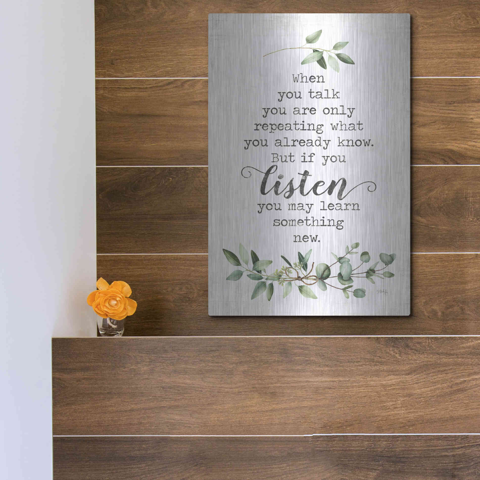 Luxe Metal Art 'Listen and Learn' by Marla Rae, Metal Wall Art,12x16